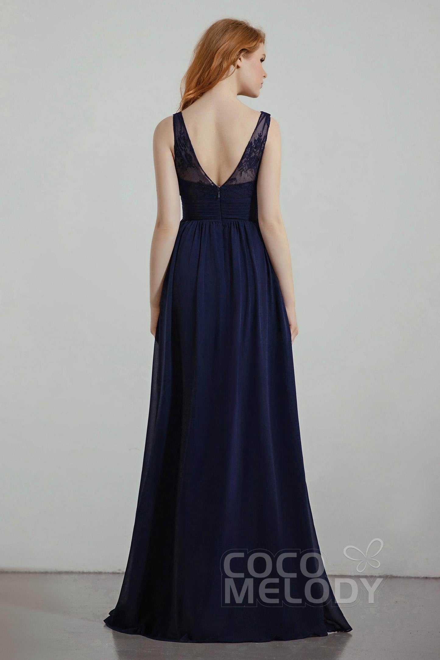 A-Line Floor Length Chiffon/Lace Bridesmaid Dress Formal Dresses CB0441 - COCOMELODY
