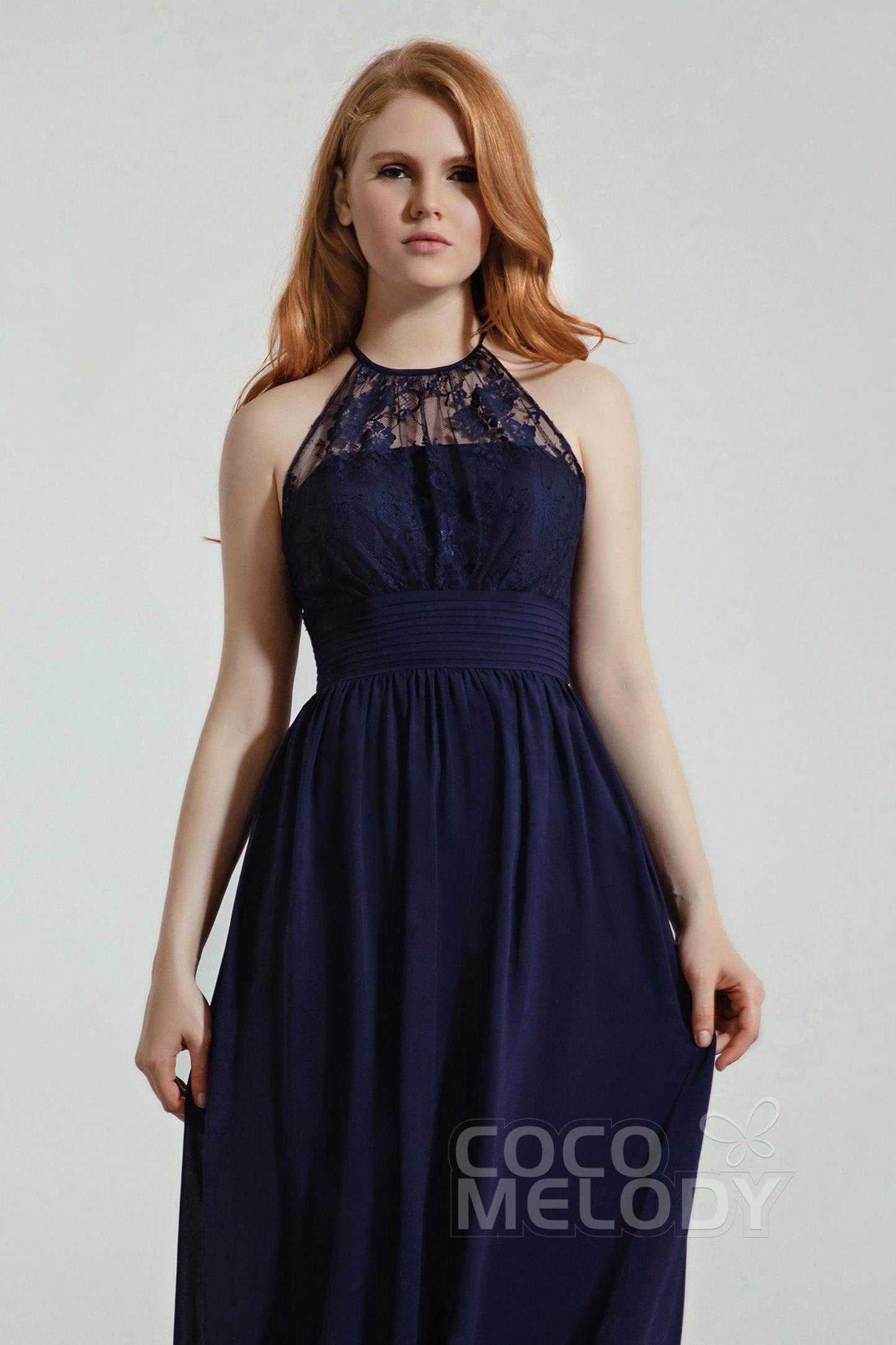 A-Line Floor Length Chiffon/Lace Bridesmaid Dress Formal Dresses CB0442 - COCOMELODY