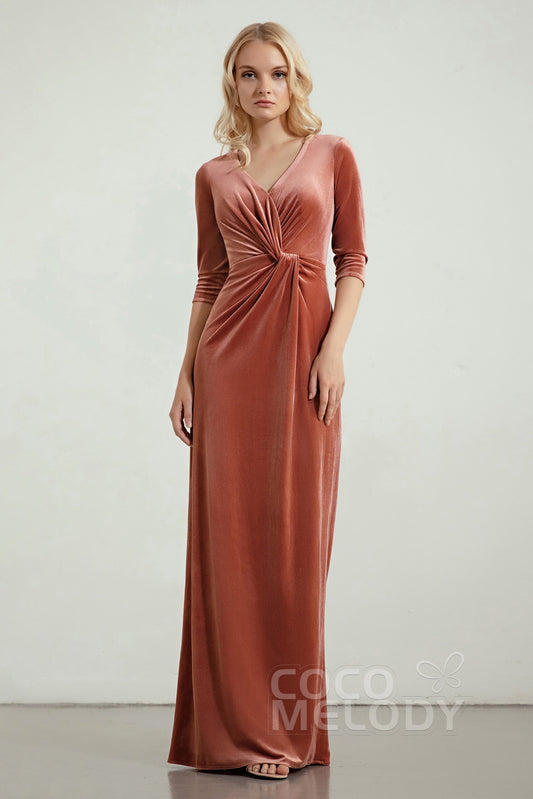 Sheath-Column Floor Length Velvet Bridesmaid Dress Formal Dresses CB0443