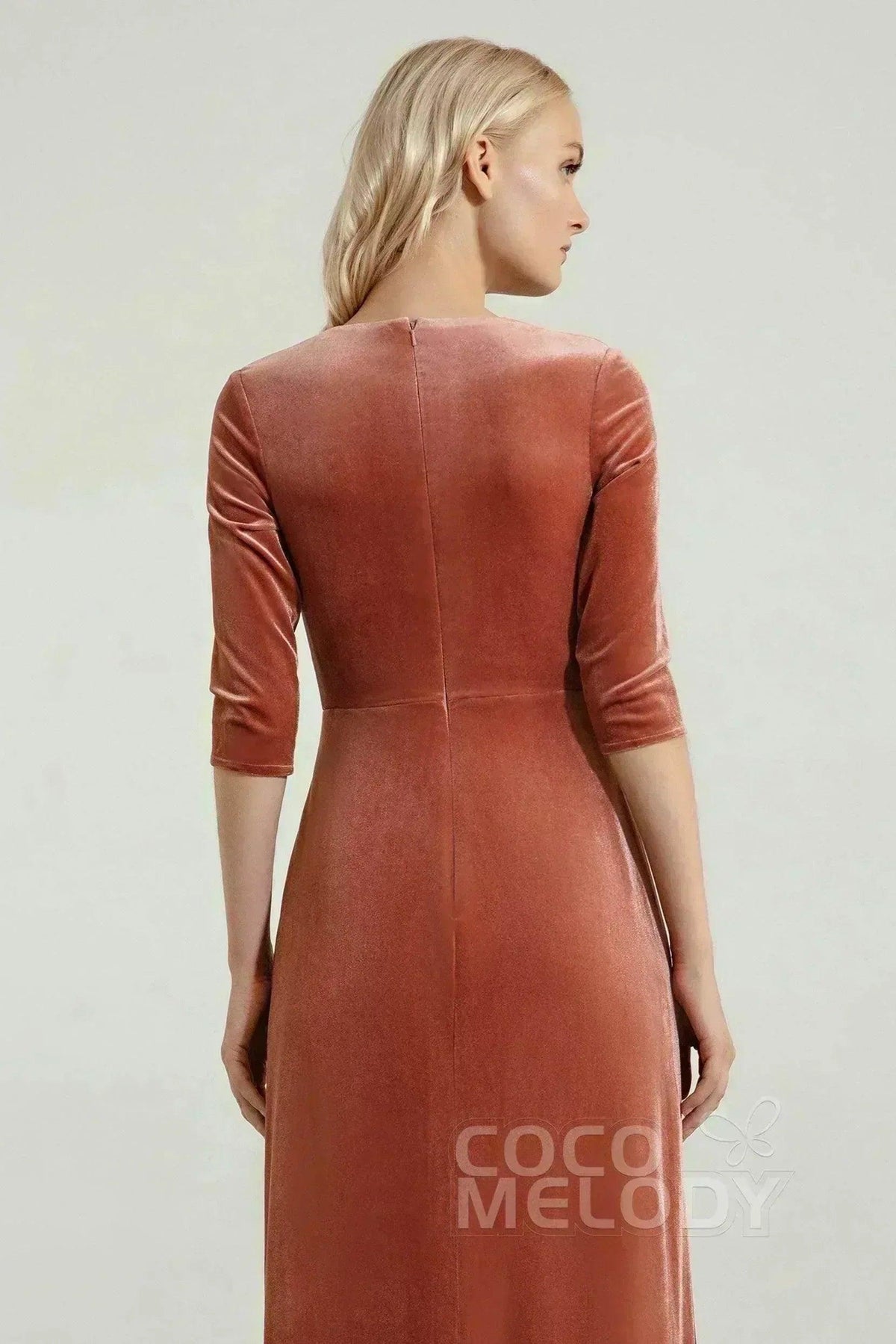 Sheath-Column Floor Length Velvet Dresses CB0443CS - Rose - COCOMELODY
