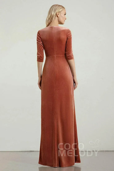 Sheath-Column Floor Length Velvet Dresses CB0443CS - COCOMELODY