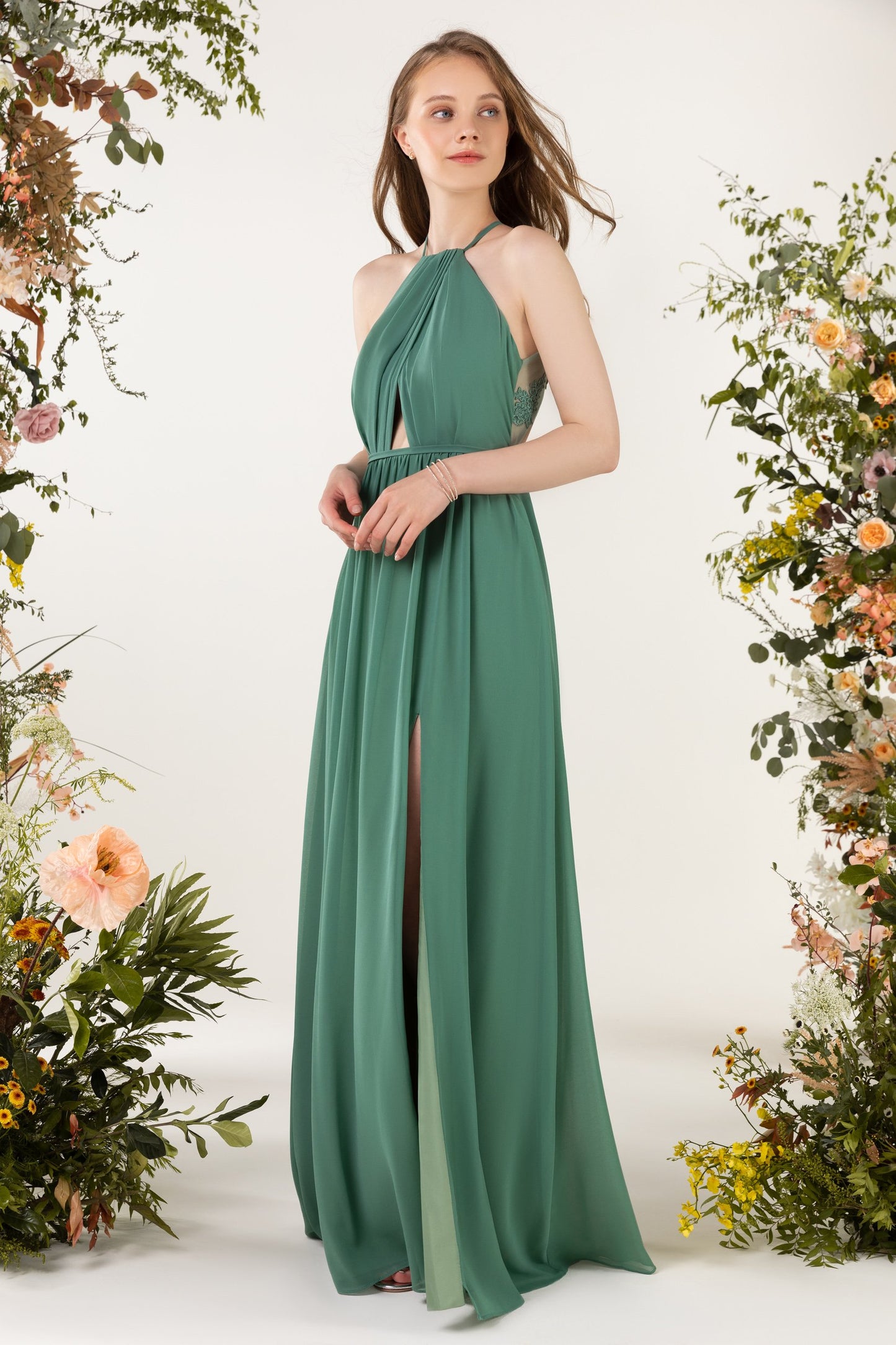 A-Line Sweep-Brush Train Chiffon Bridesmaid Dress CB0451