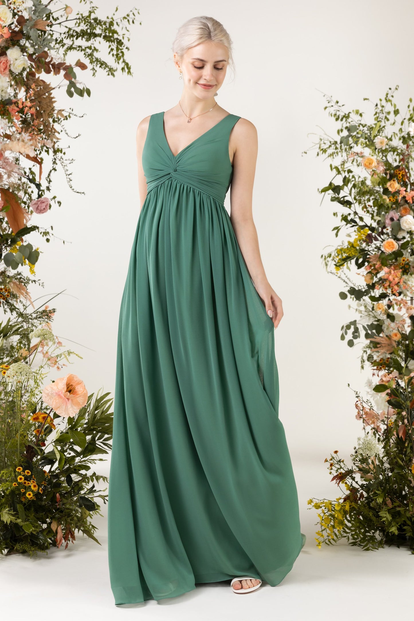 A-Line Sweep-Brush Train Chiffon Bridesmaid Dress CB0452