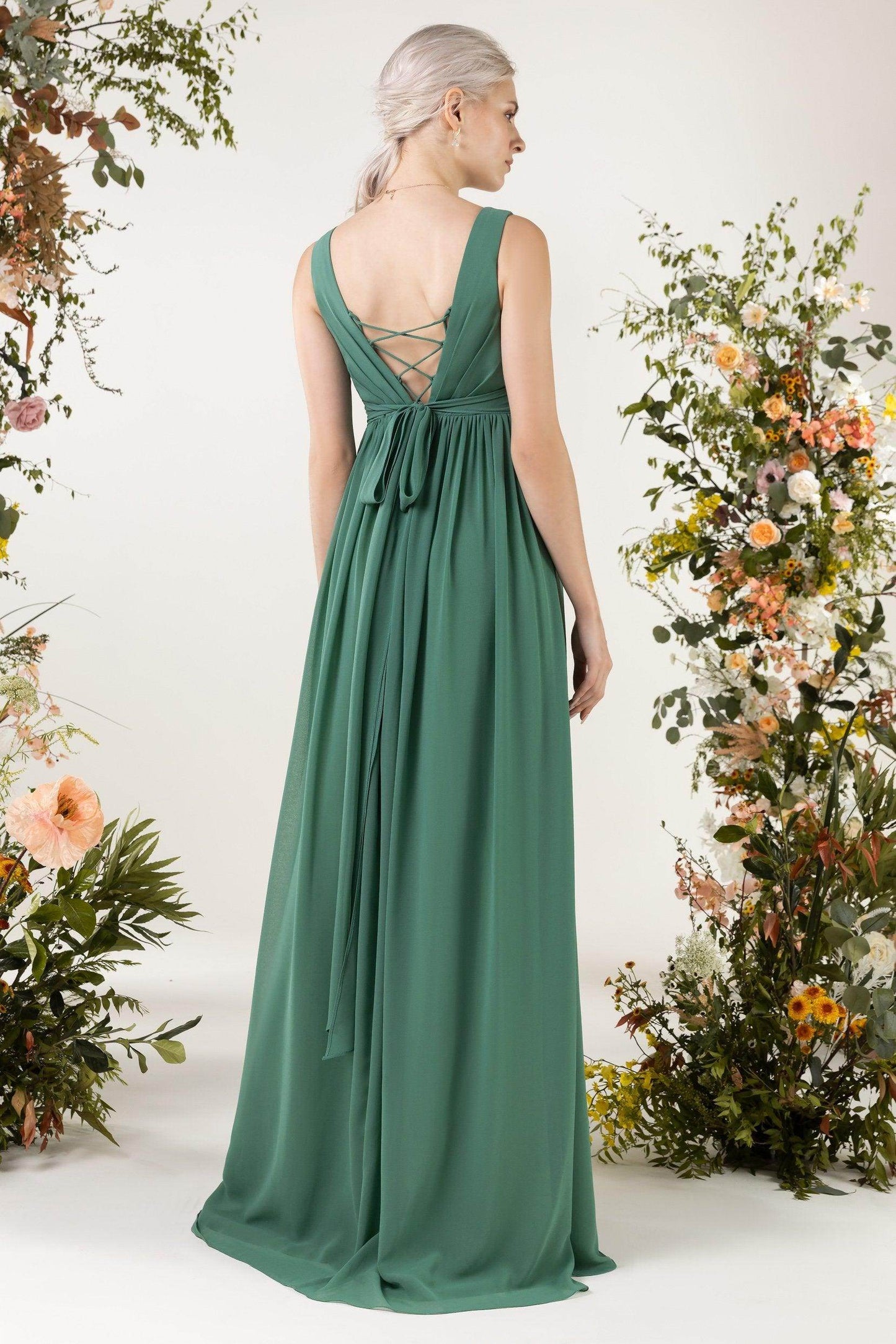 A-Line Sweep-Brush Train Chiffon Bridesmaid Dress CB0452 - COCOMELODY