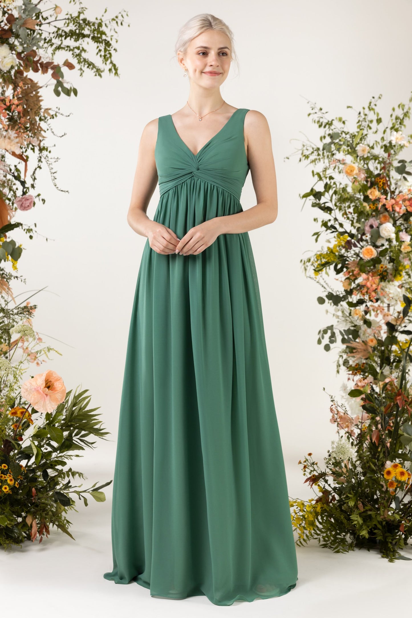 A-Line Sweep-Brush Train Chiffon Bridesmaid Dress CB0452