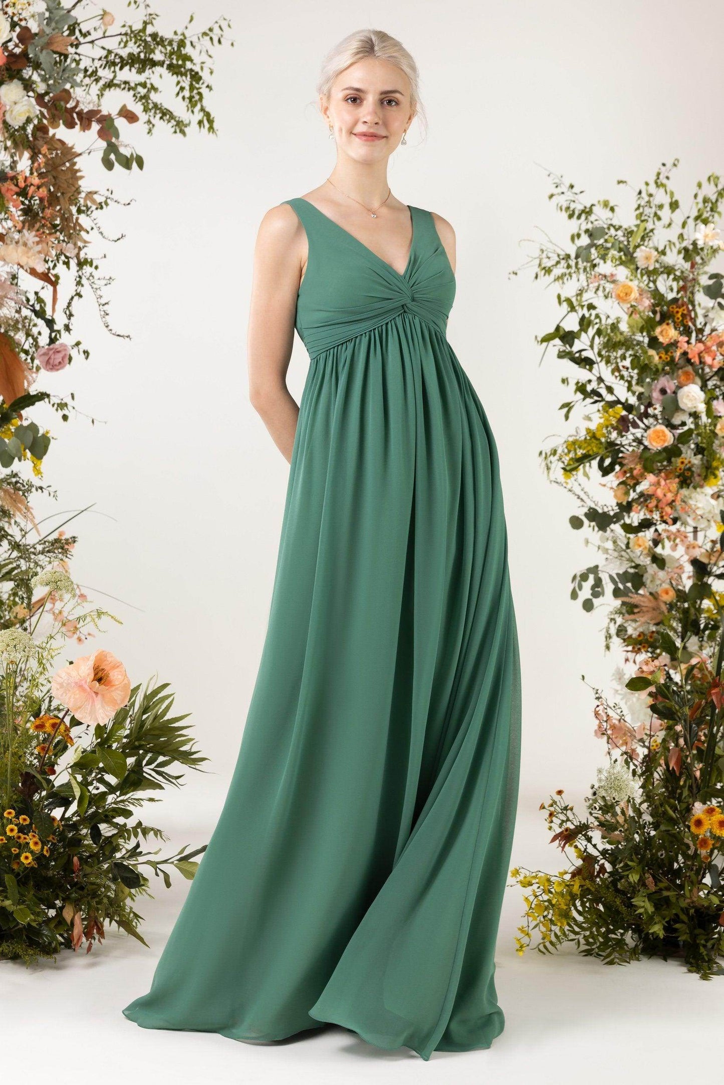 A-Line Sweep-Brush Train Chiffon Bridesmaid Dress CB0452