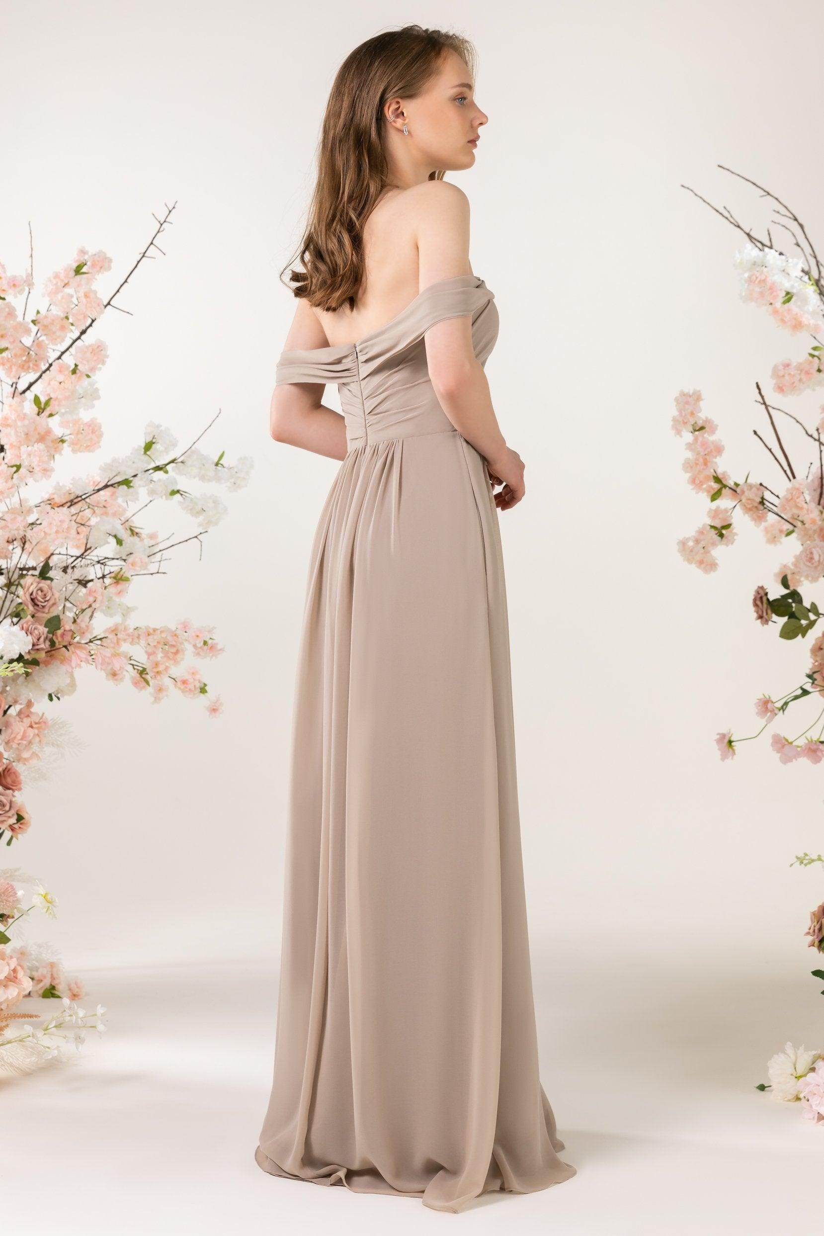 A-Line Sweep-Brush Train Chiffon Bridesmaid Dress CB0454 - COCOMELODY