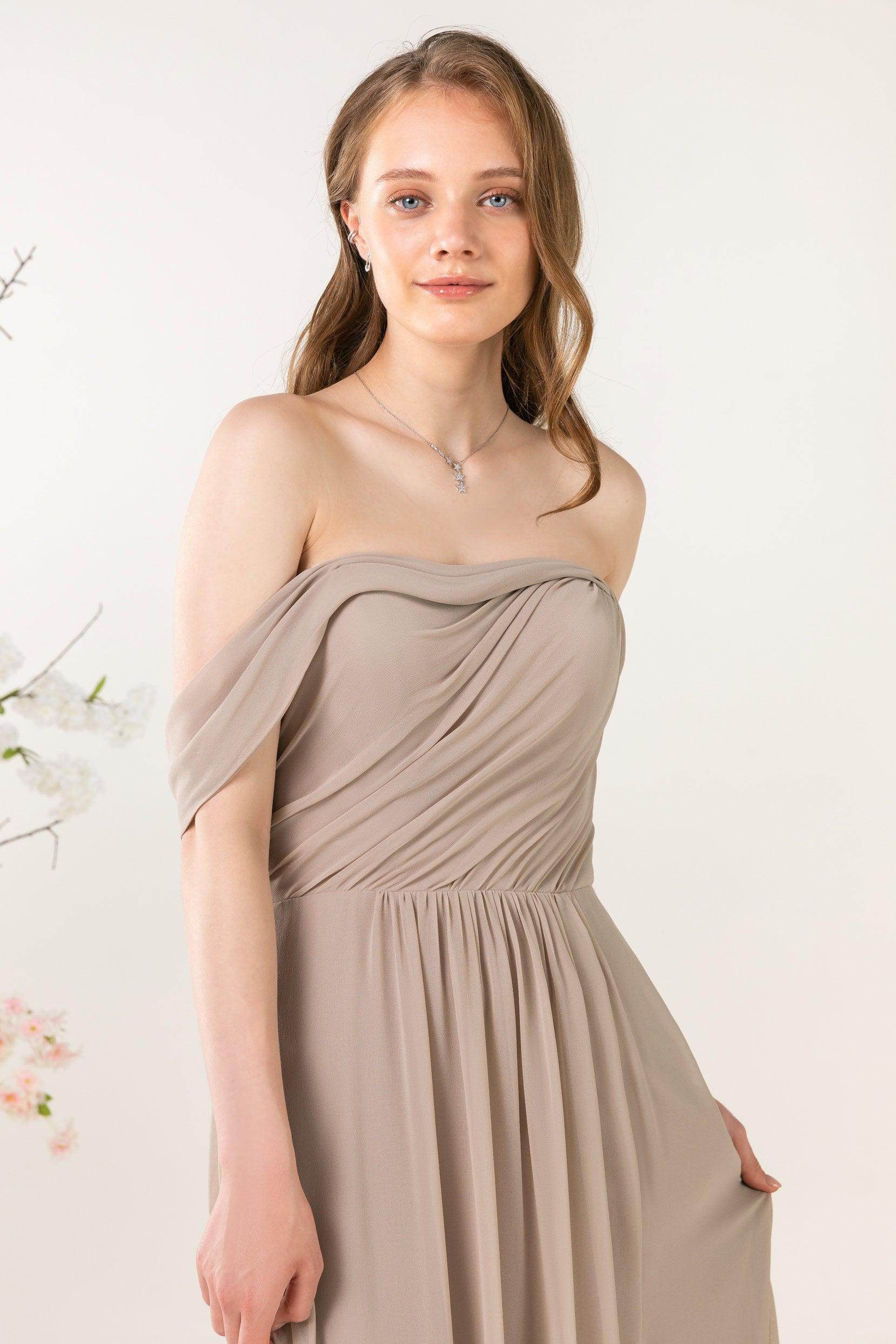 A-Line Sweep-Brush Train Chiffon Bridesmaid Dress CB0454 - COCOMELODY