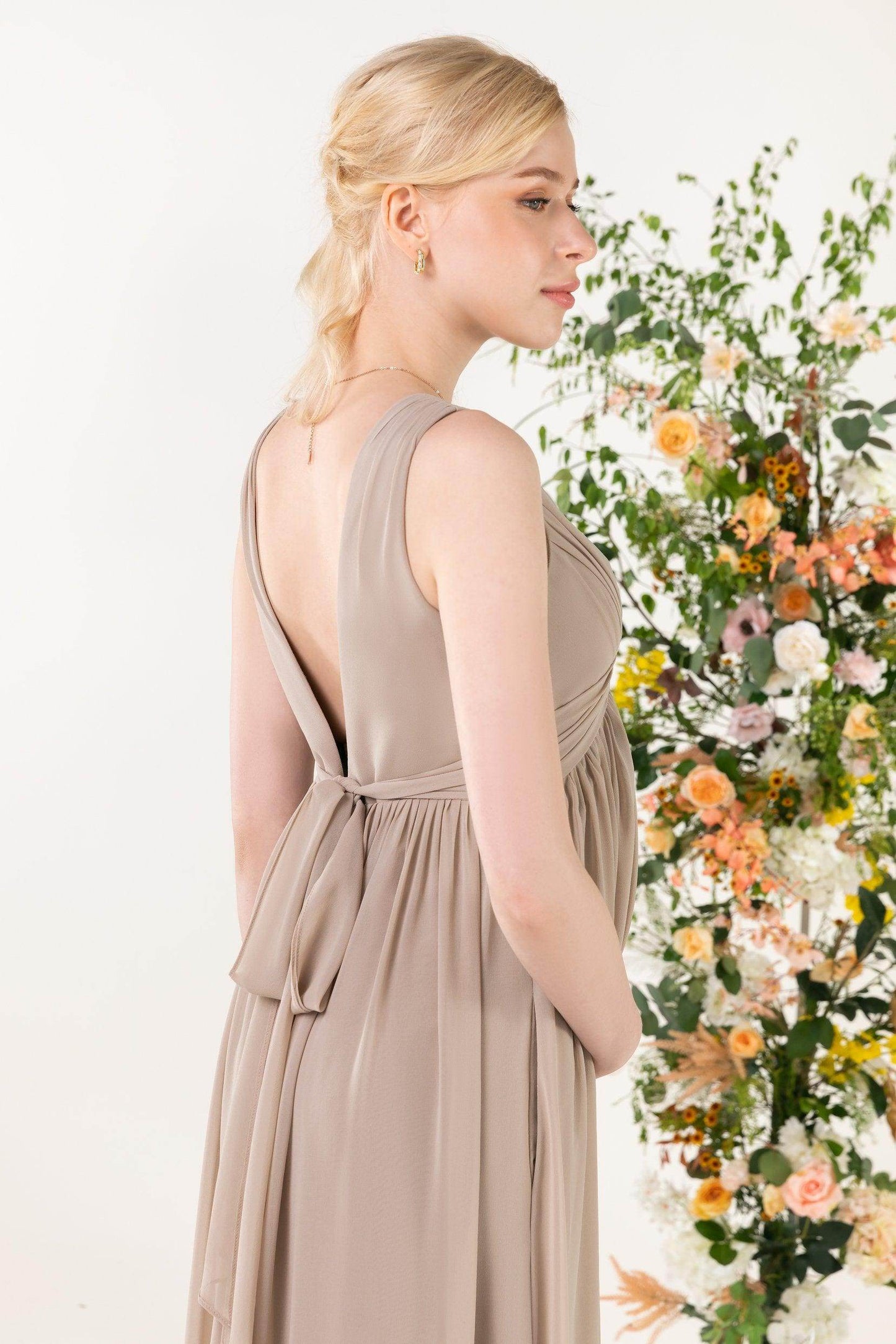A-Line Sweep-Brush Train Chiffon Bridesmaid Dress CB0455M - COCOMELODY