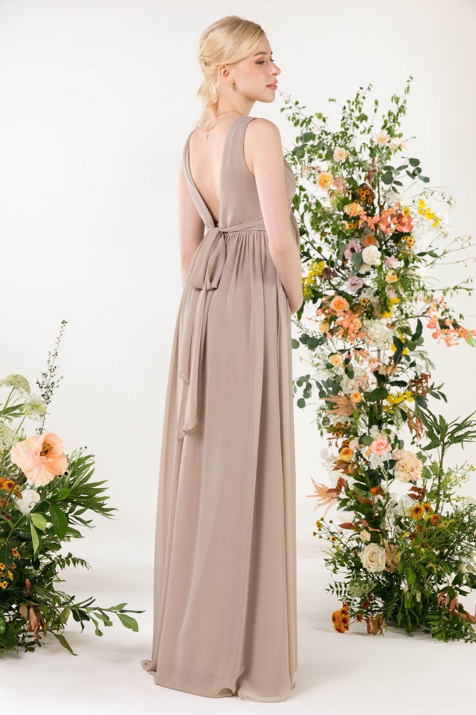 A-Line Sweep-Brush Train Chiffon Bridesmaid Dress CB0455M - COCOMELODY
