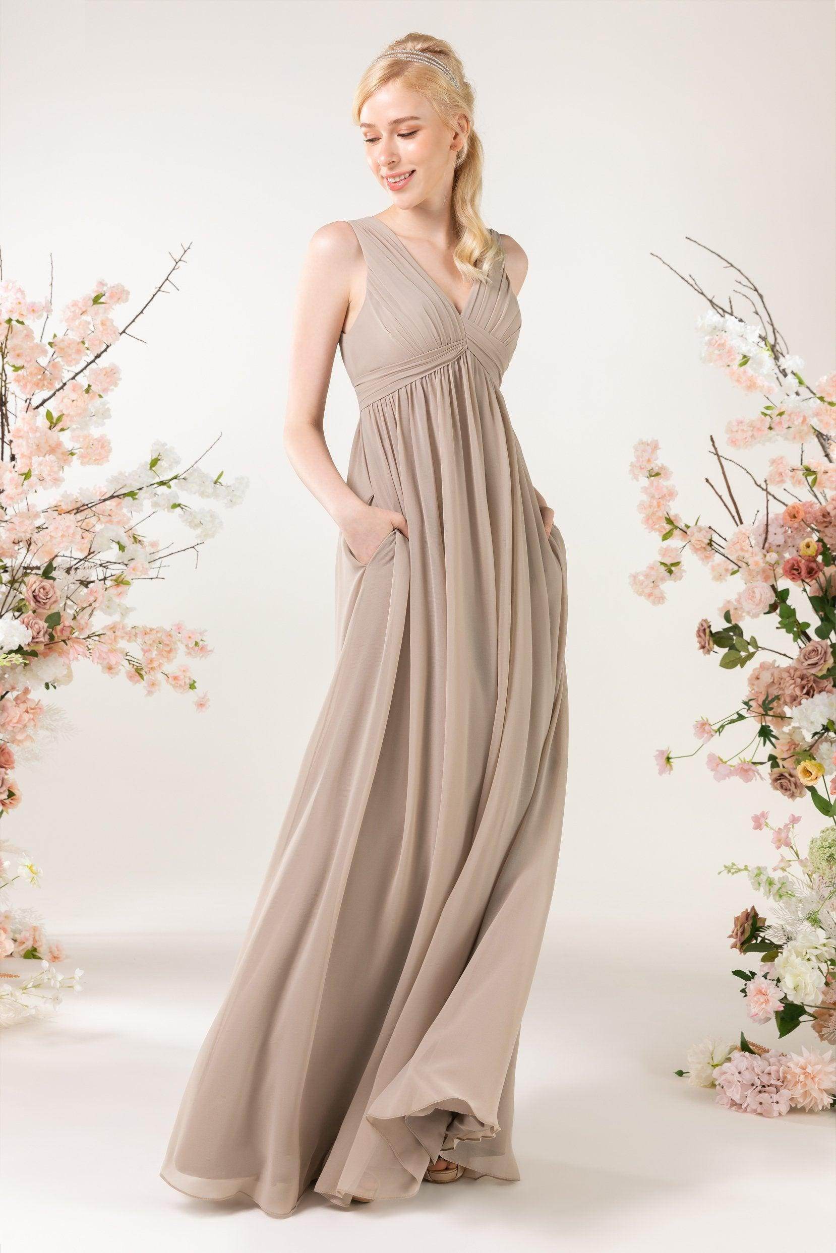 A-Line Sweep-Brush Train Chiffon Bridesmaid Dress CB0455 - COCOMELODY