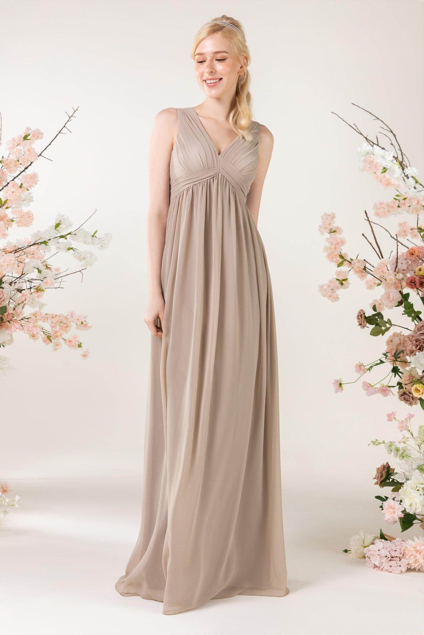 A-Line Sweep-Brush Train Chiffon Bridesmaid Dress CB0455 - COCOMELODY