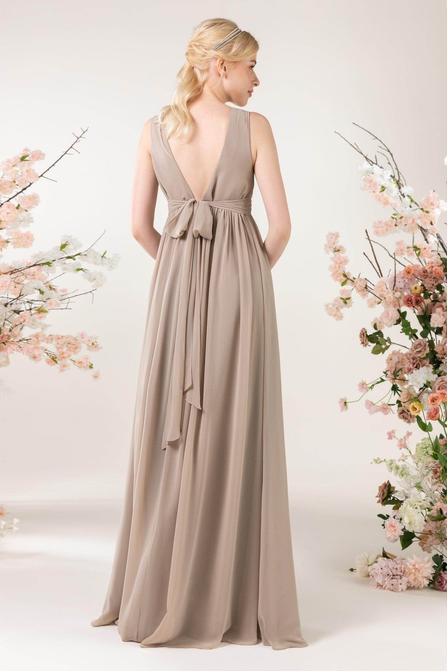 A-Line Sweep-Brush Train Chiffon Bridesmaid Dress CB0455 - COCOMELODY