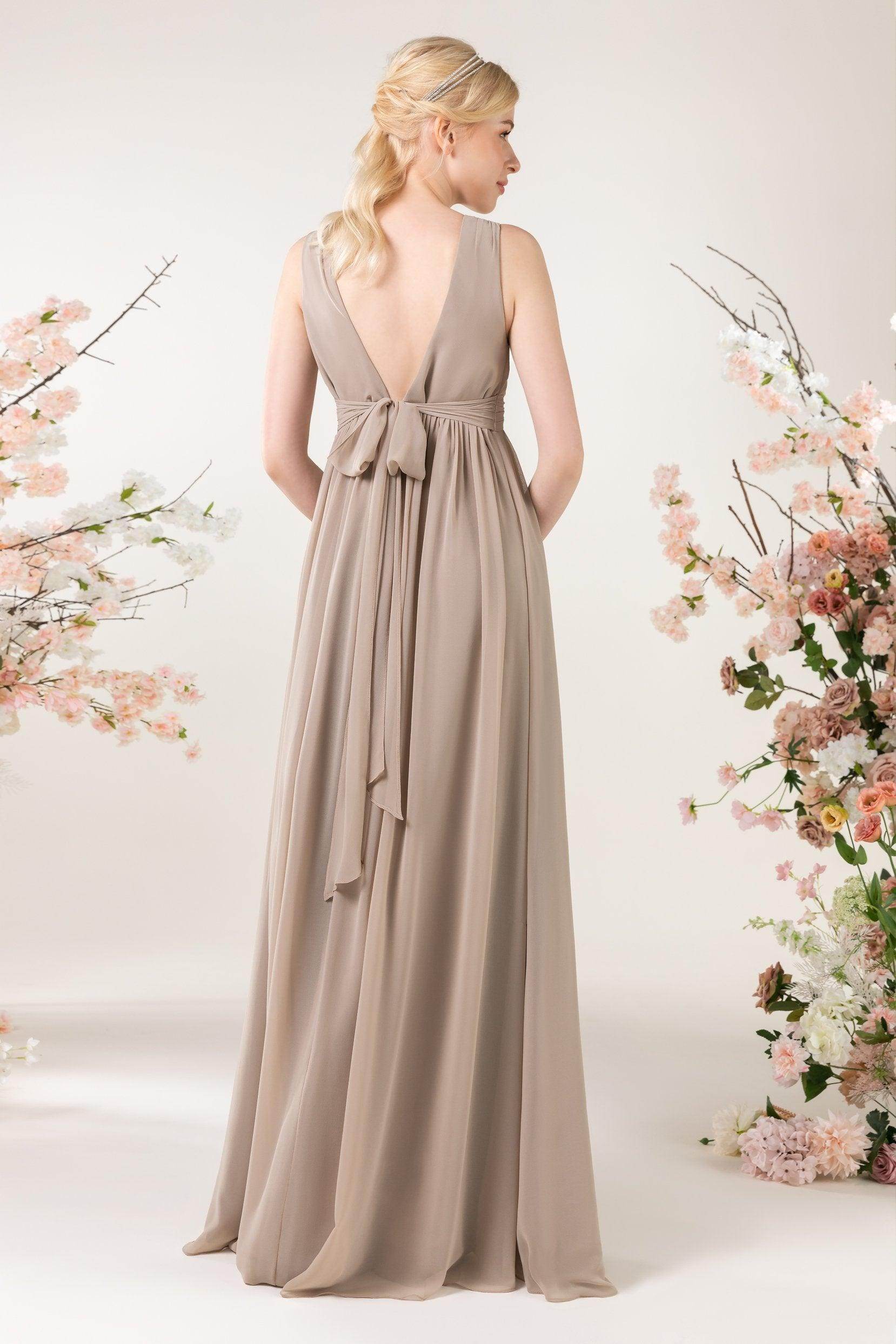 A-Line Sweep-Brush Train Chiffon Bridesmaid Dress CB0455 - COCOMELODY