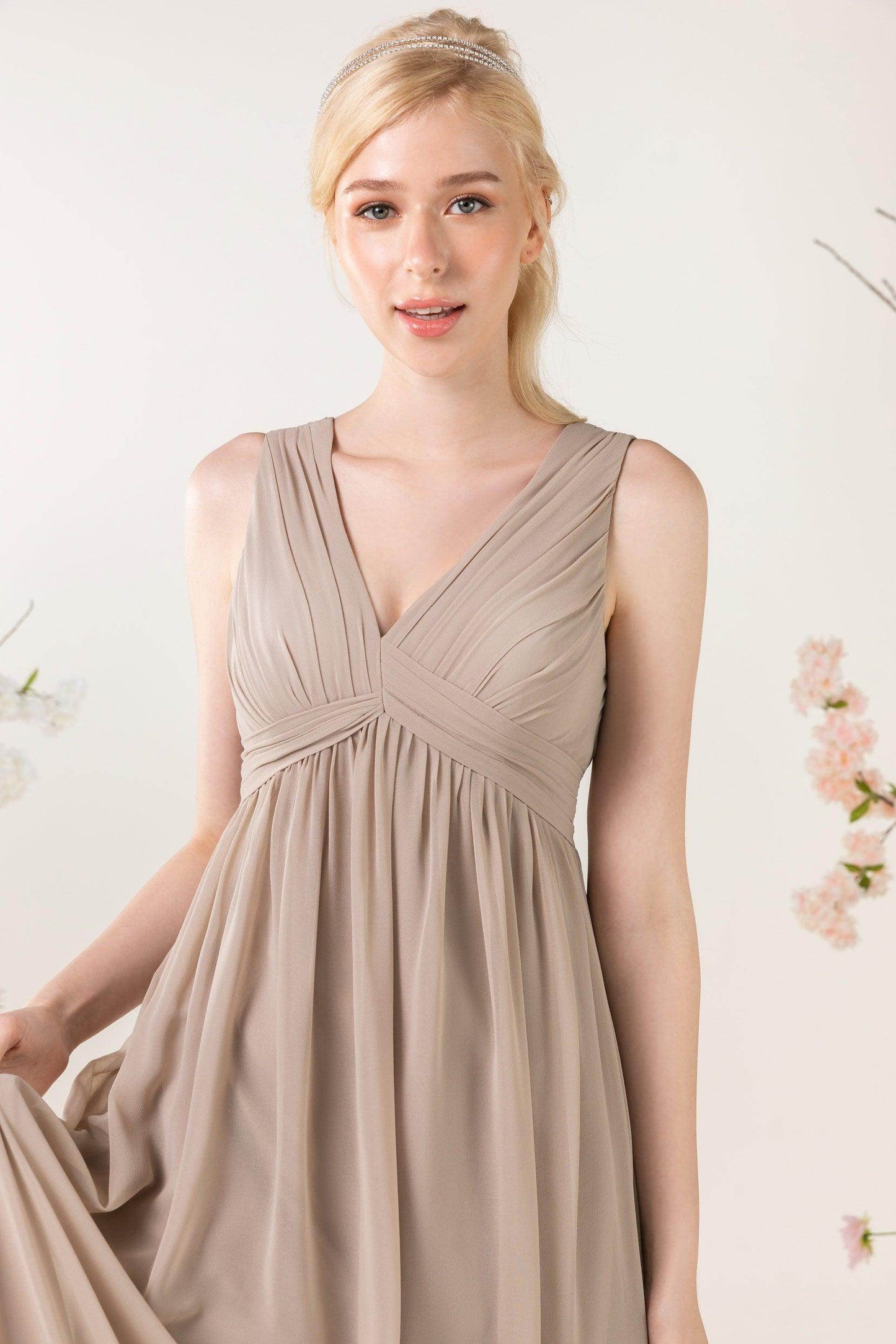 A-Line Sweep-Brush Train Chiffon Bridesmaid Dress CB0455 - COCOMELODY