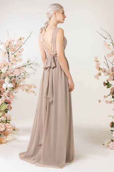 A-Line Sweep-Brush Train Chiffon Bridesmaid Dress CB0456 - COCOMELODY