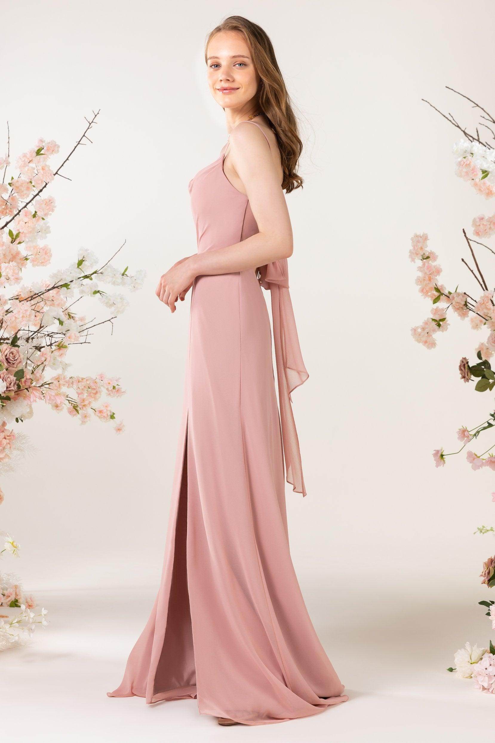Sheath Sweep-Brush Train Chiffon Bridesmaid Dress CB0457 - COCOMELODY