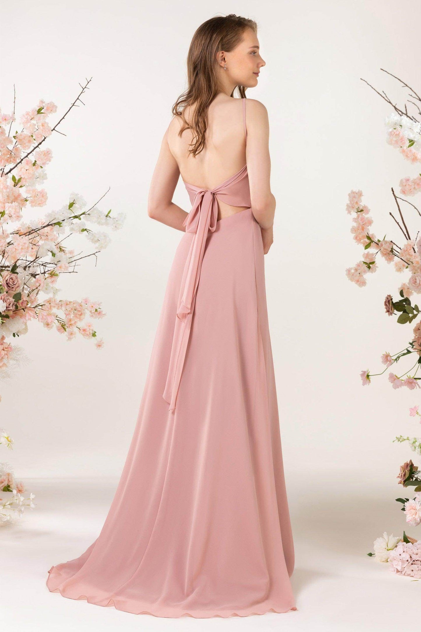 Sheath Sweep-Brush Train Chiffon Bridesmaid Dress CB0457 - COCOMELODY