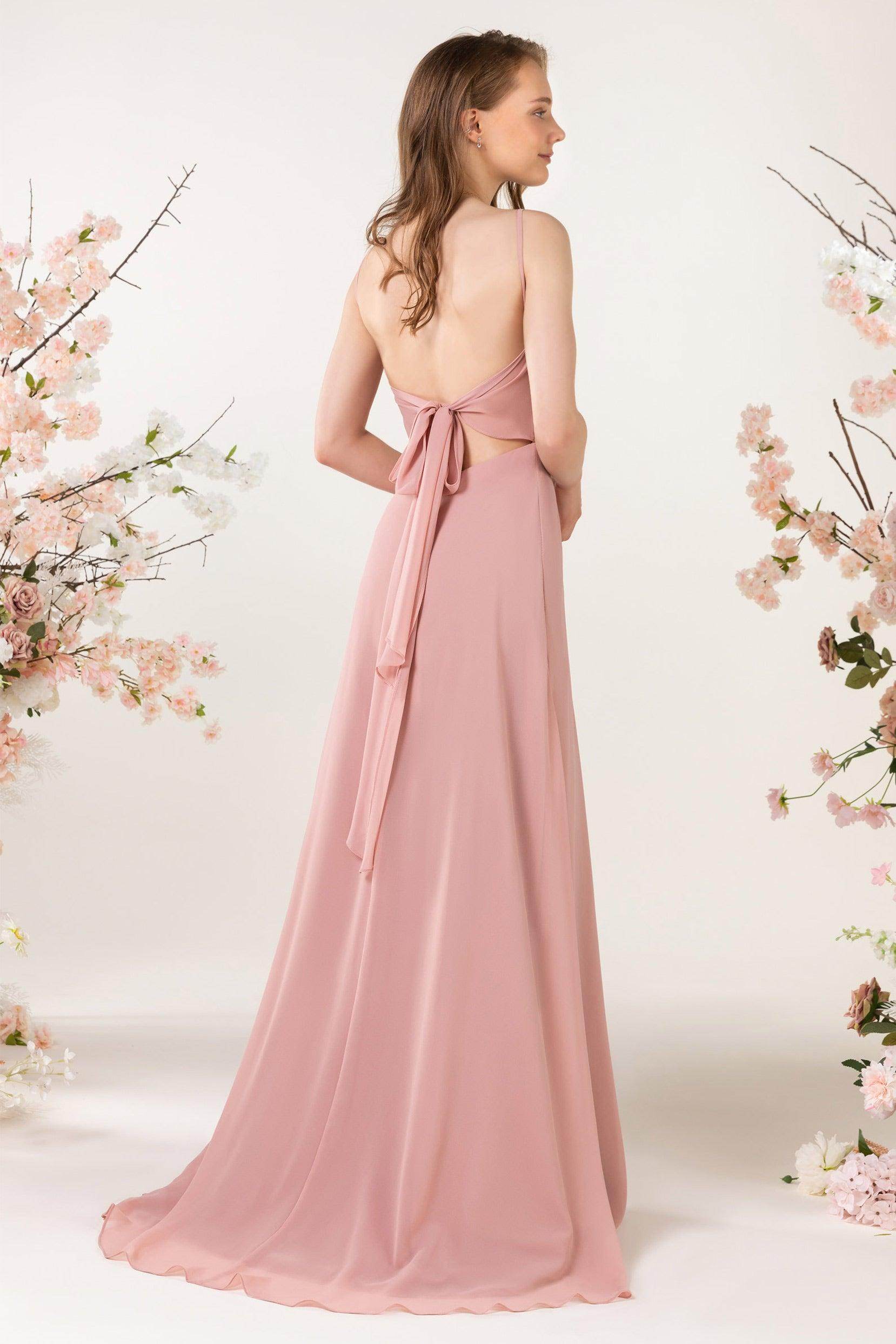Sheath Sweep-Brush Train Chiffon Bridesmaid Dress CB0457 - COCOMELODY