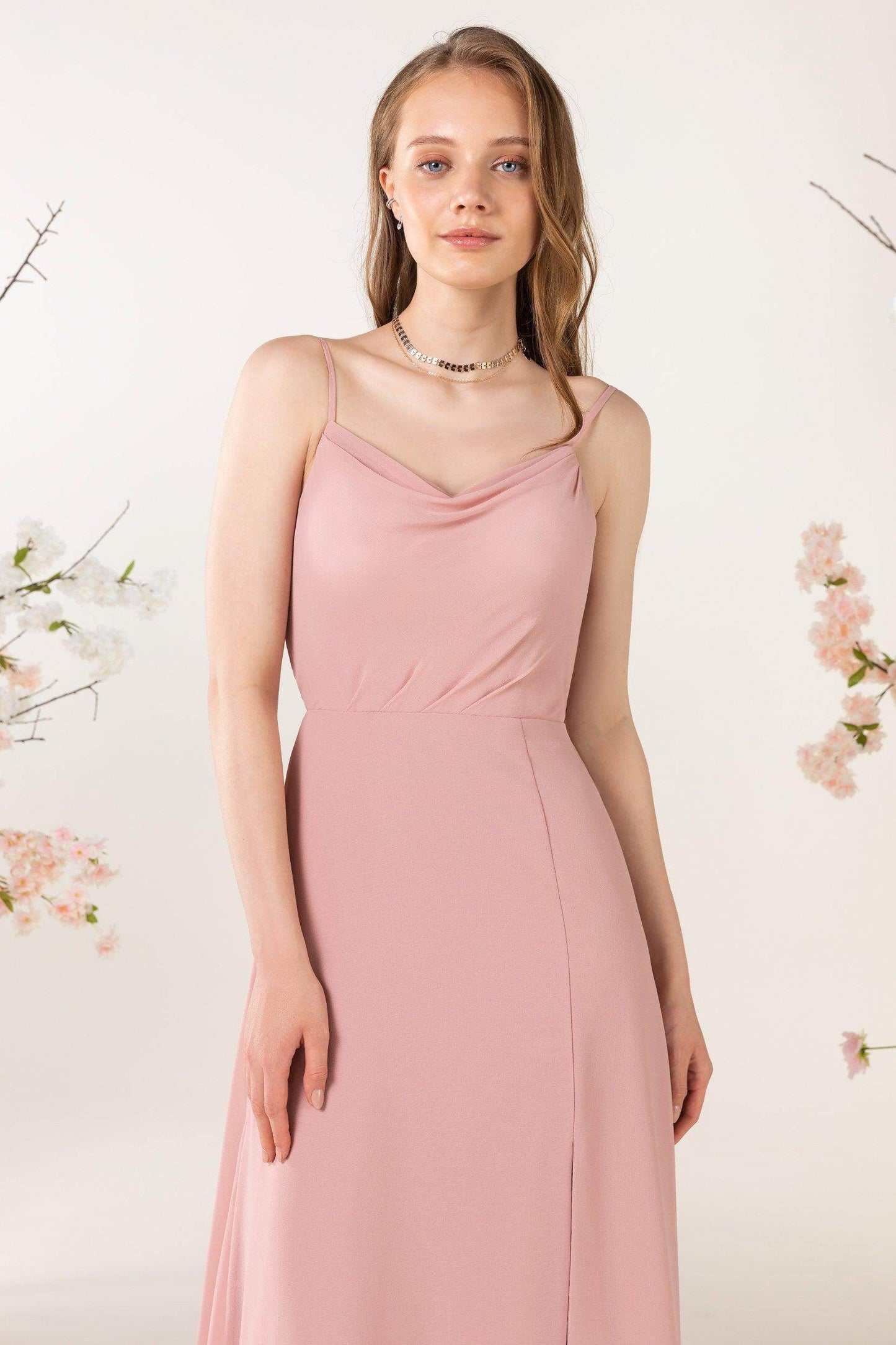 Sheath Sweep-Brush Train Chiffon Bridesmaid Dress CB0457 - COCOMELODY