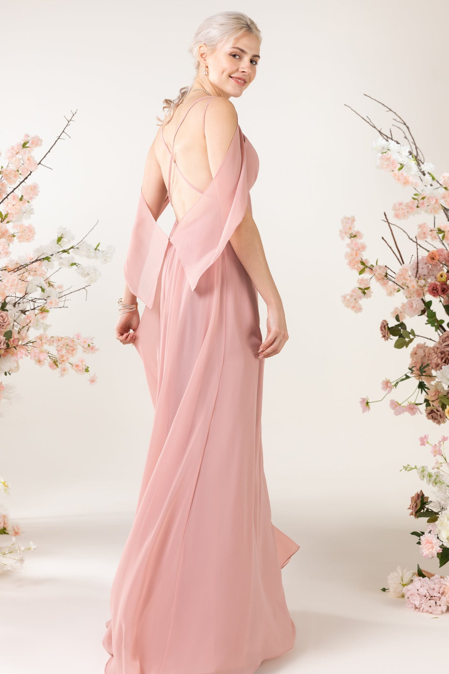 A-Line Sweep-Brush Train Chiffon Bridesmaid Dress CB0458