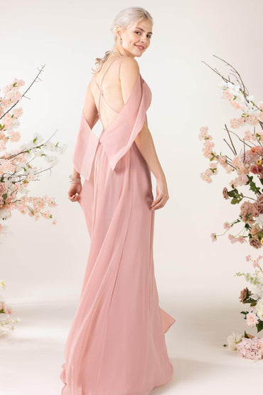 A-Line Sweep-Brush Train Chiffon Bridesmaid Dress CB0458 - COCOMELODY