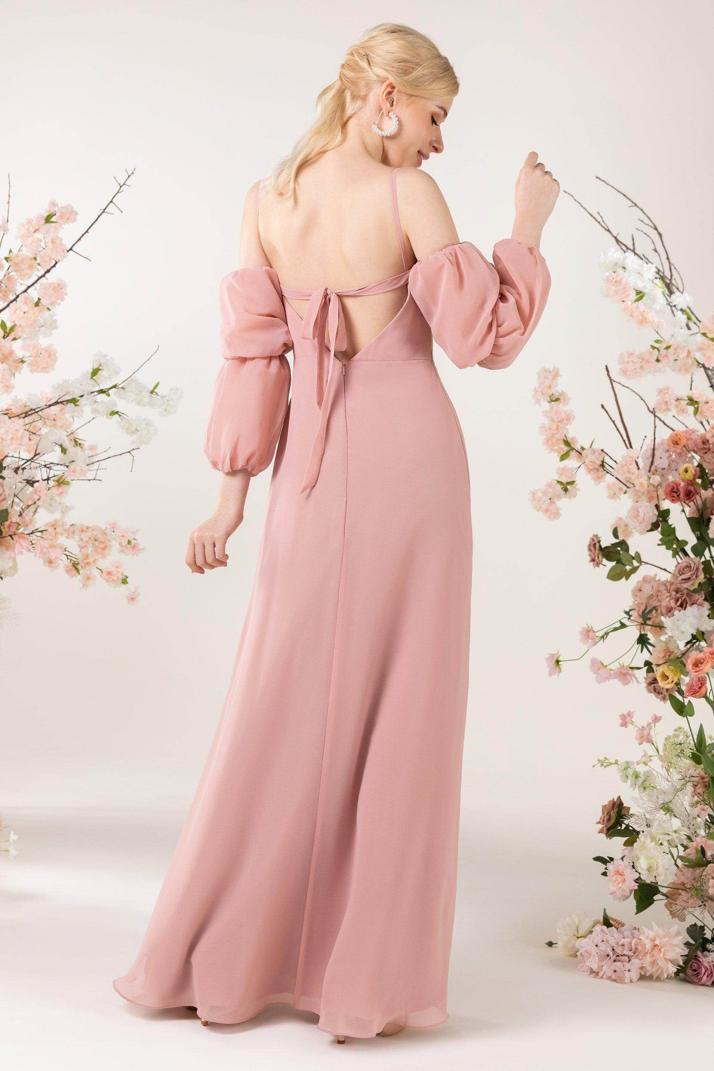 Trumpet Sweep-Brush Train Chiffon Bridesmaid Dress CB0459 - COCOMELODY