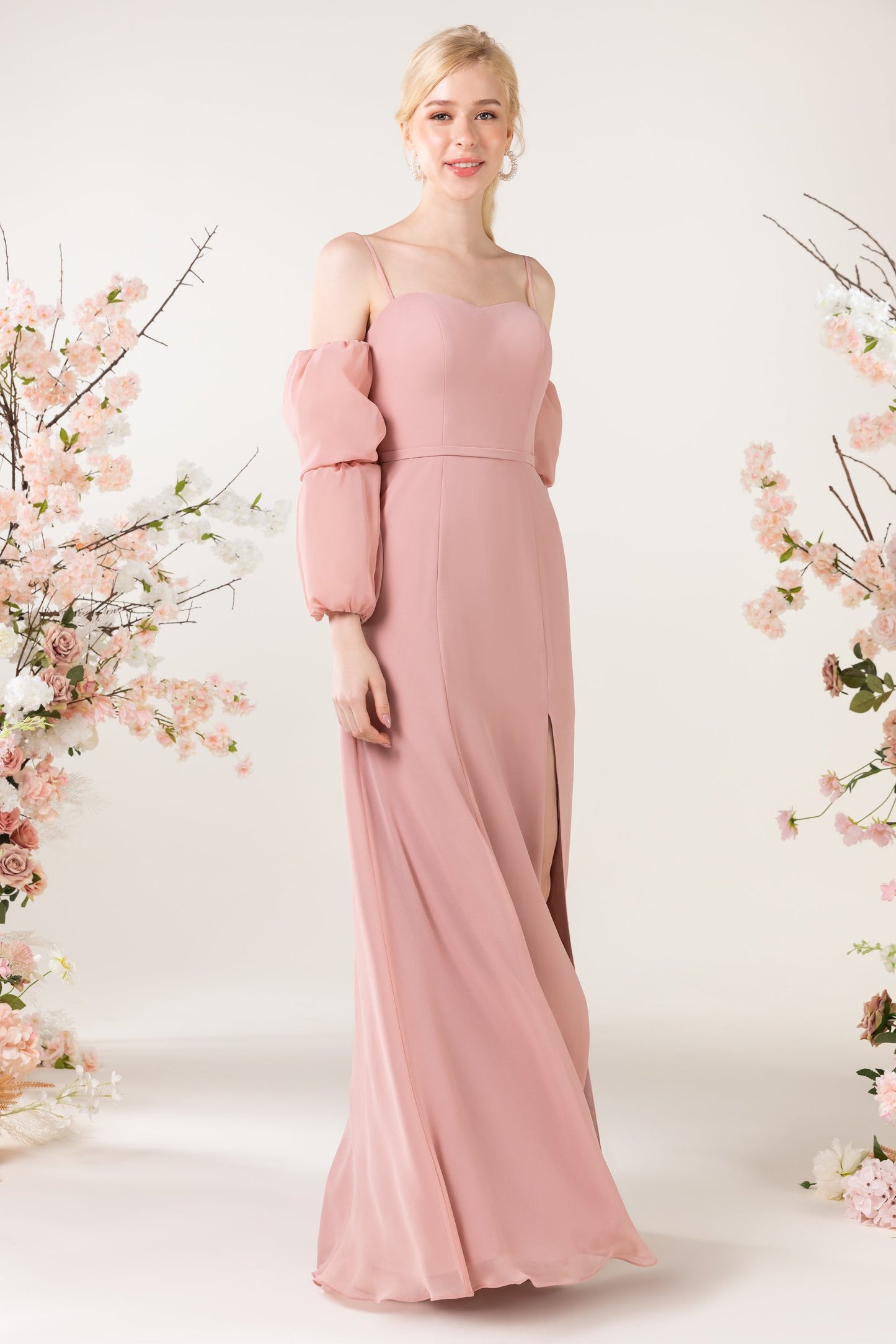 Trumpet Sweep-Brush Train Chiffon Bridesmaid Dress CB0459