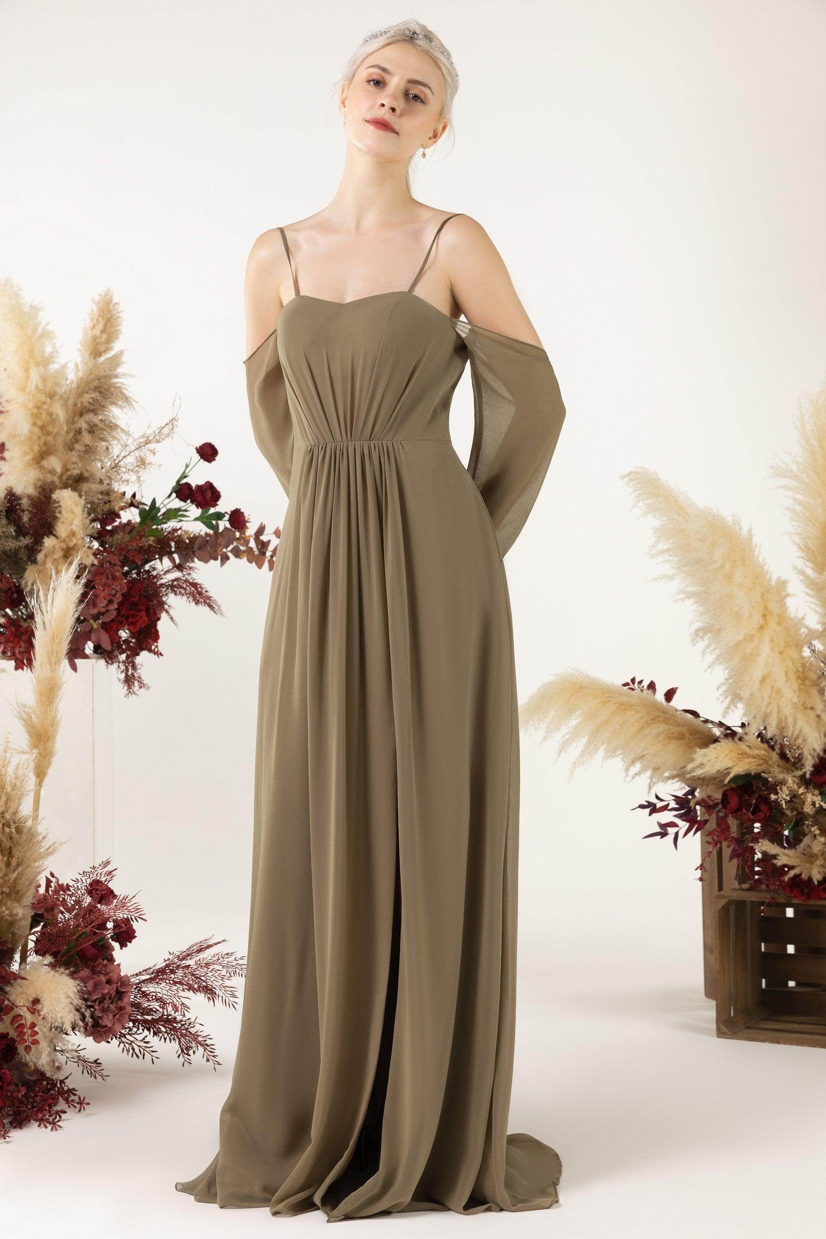 A-Line Sweep-Brush Train Chiffon Bridesmaid Dress CB0460 - COCOMELODY