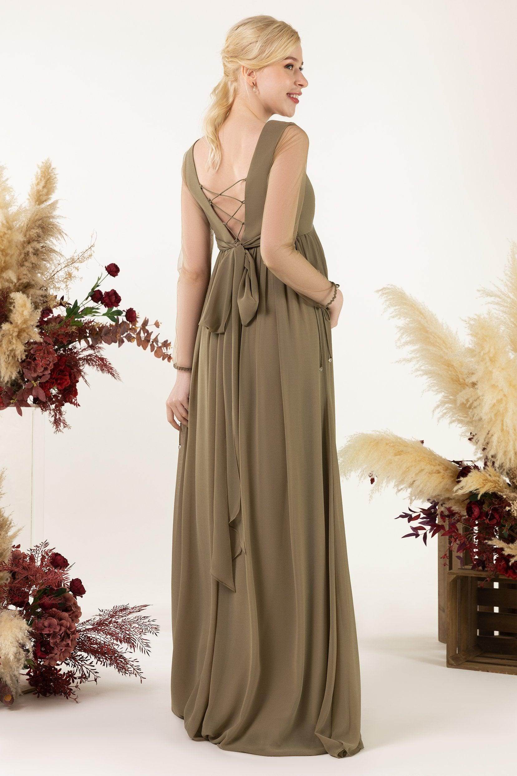 A-Line Sweep-Brush Train Chiffon Bridesmaid Dress CB0461M - COCOMELODY