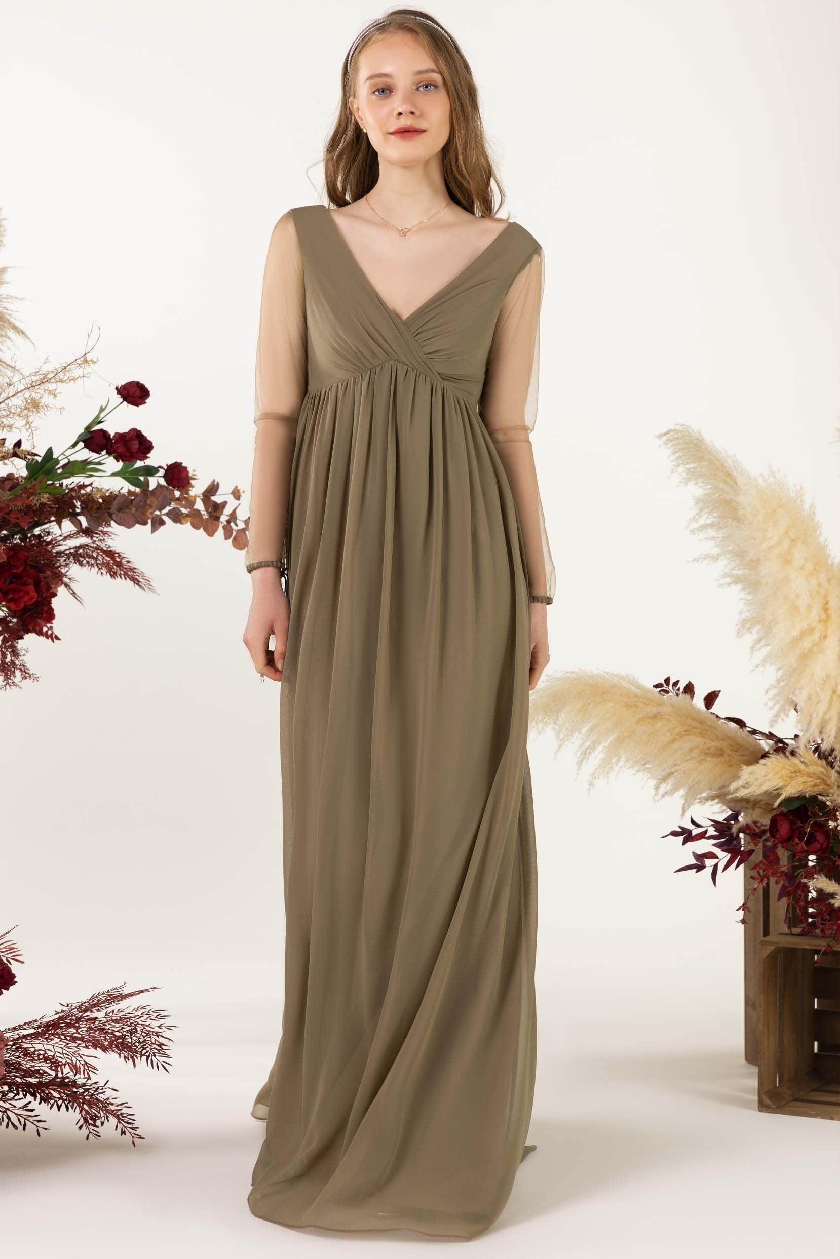 A-Line Sweep-Brush Train Chiffon Bridesmaid Dress CB0461 - COCOMELODY