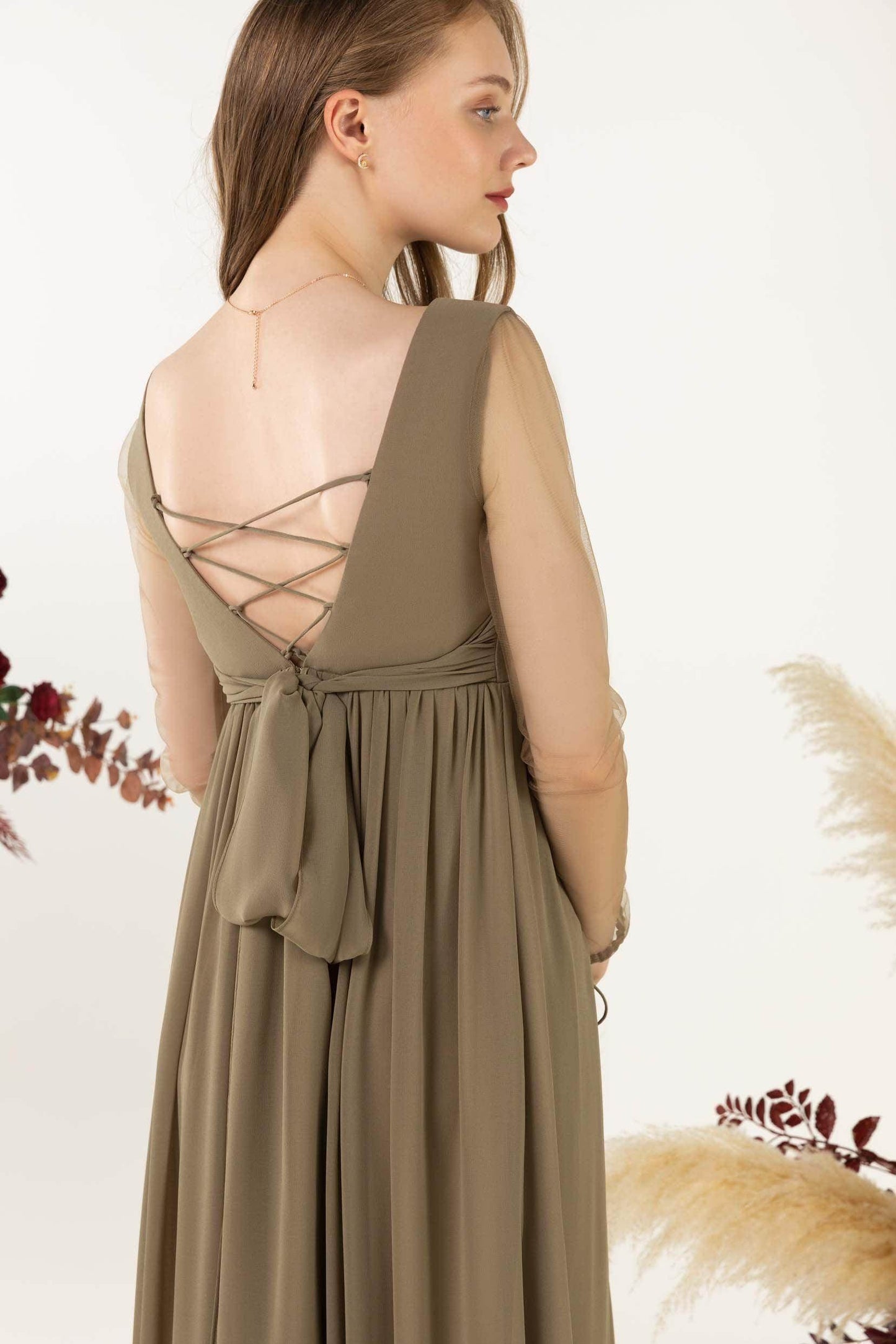 A-Line Sweep-Brush Train Chiffon Bridesmaid Dress CB0461 - COCOMELODY