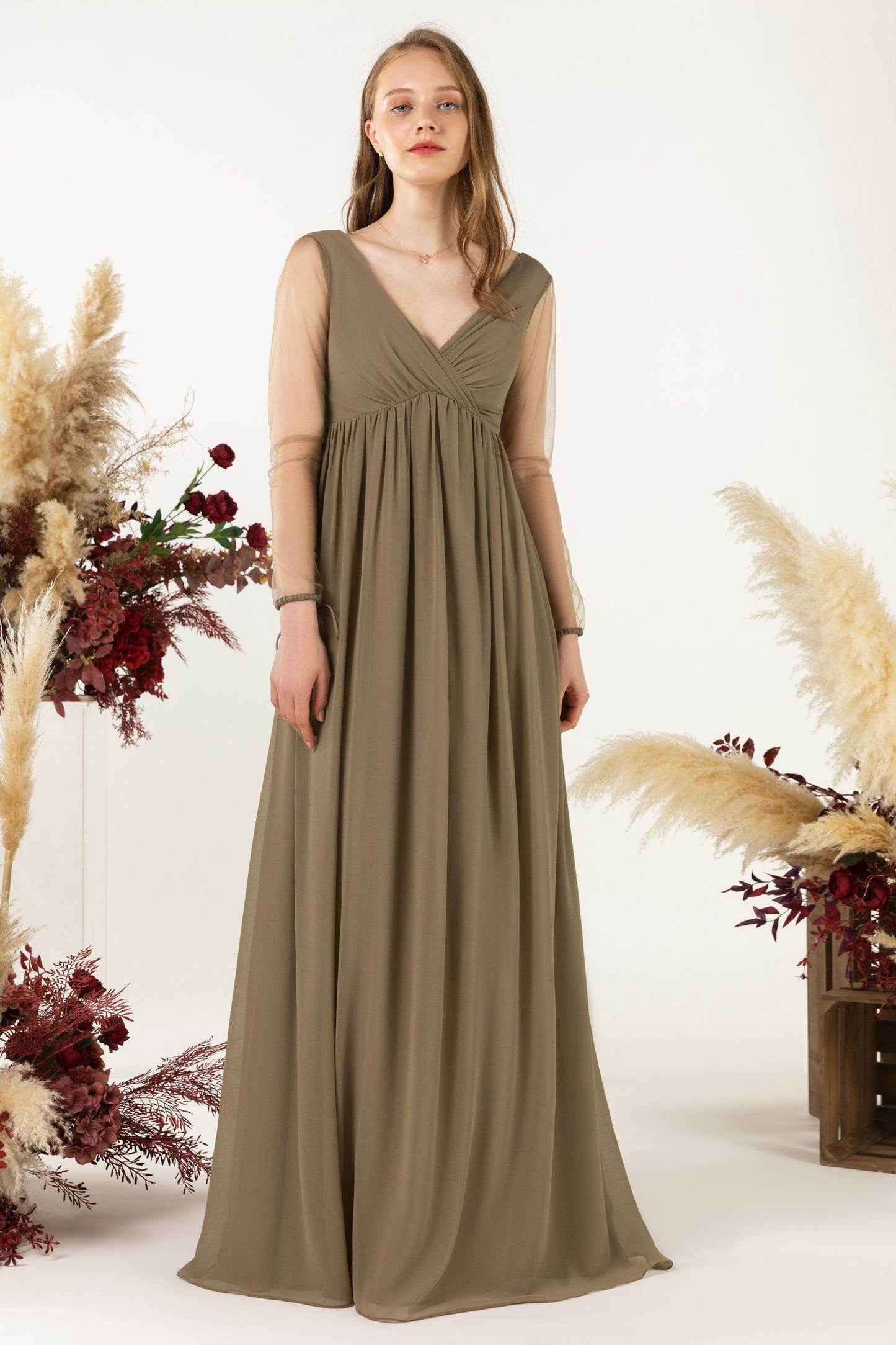 A-Line Sweep-Brush Train Chiffon Bridesmaid Dress CB0461 - COCOMELODY