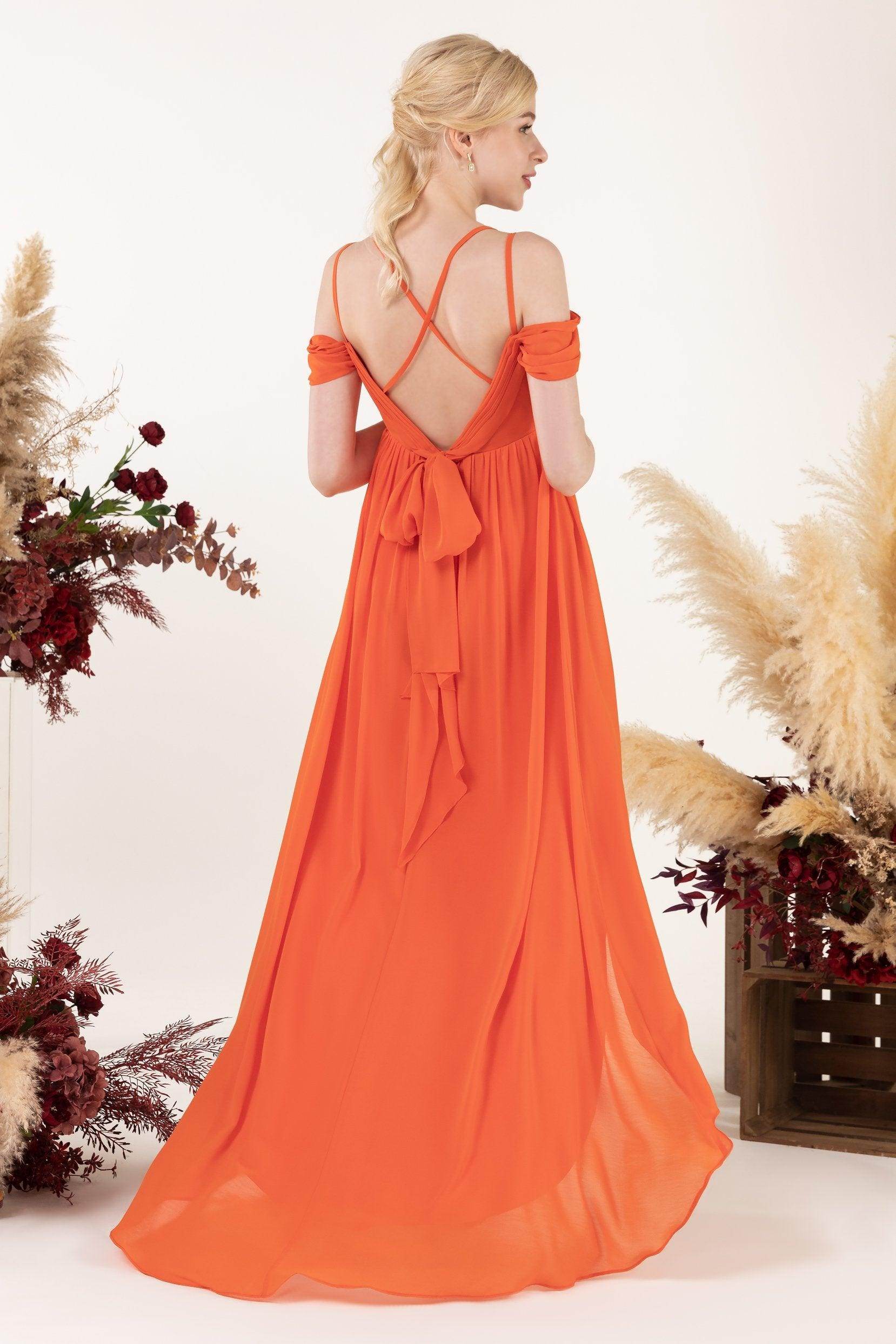 Asymmetrical Sweep Train Chiffon Bridesmaid Dress CB0464M - COCOMELODY
