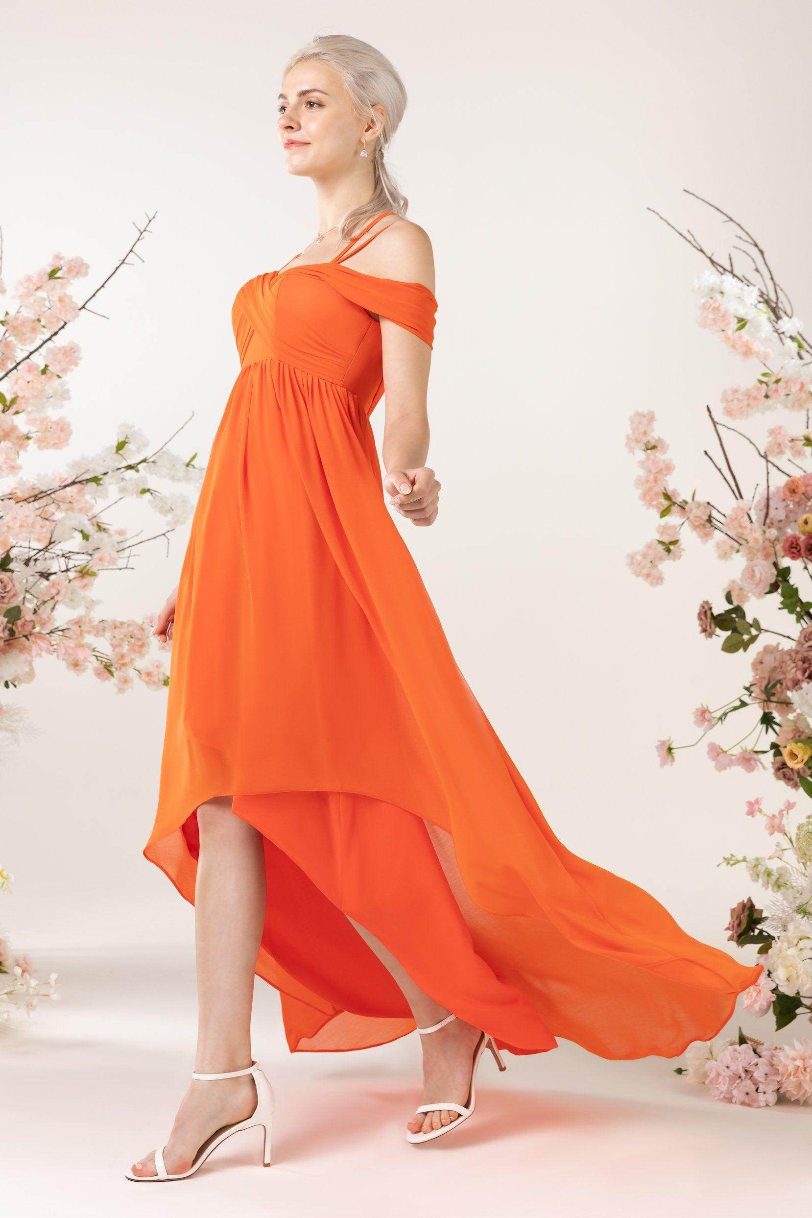 Asymmetrical Sweep Train Chiffon Bridesmaid Dress CB0464 - COCOMELODY