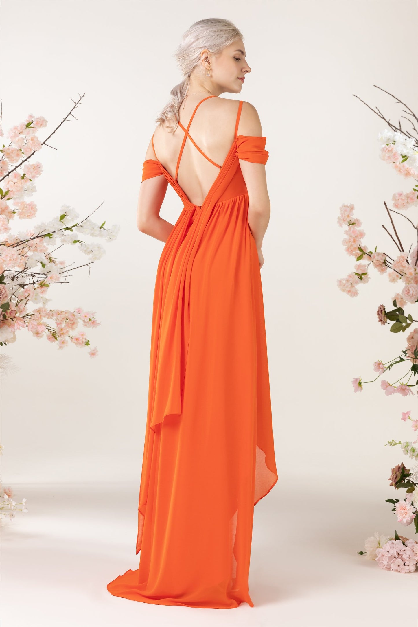 Asymmetrical Sweep Train Chiffon Bridesmaid Dress CB0464