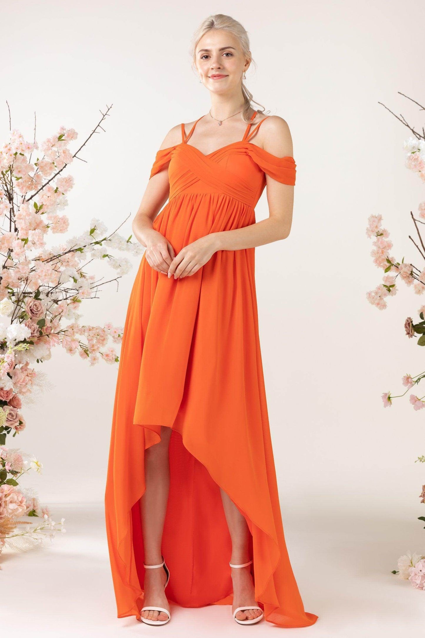 Asymmetrical Sweep Train Chiffon Bridesmaid Dress CB0464