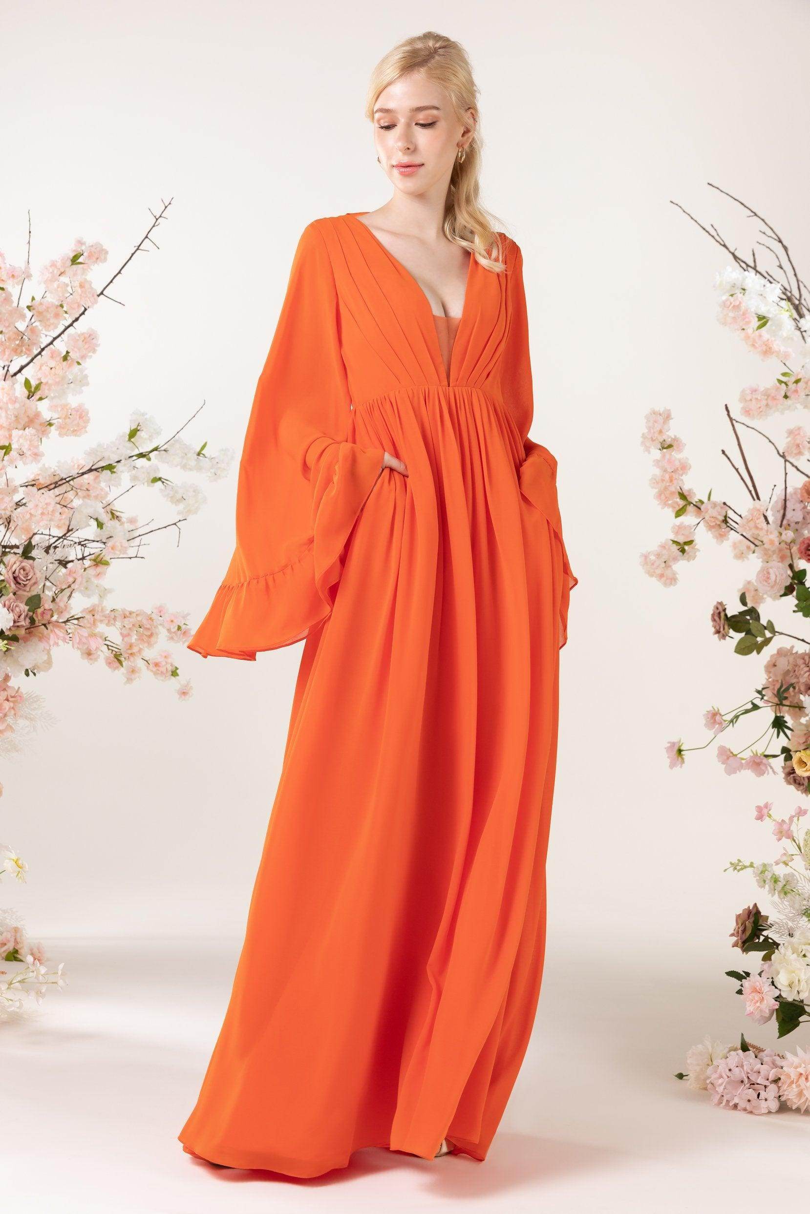 A-Line Sweep-Brush Train Chiffon Bridesmaid Dress CB0465 - COCOMELODY