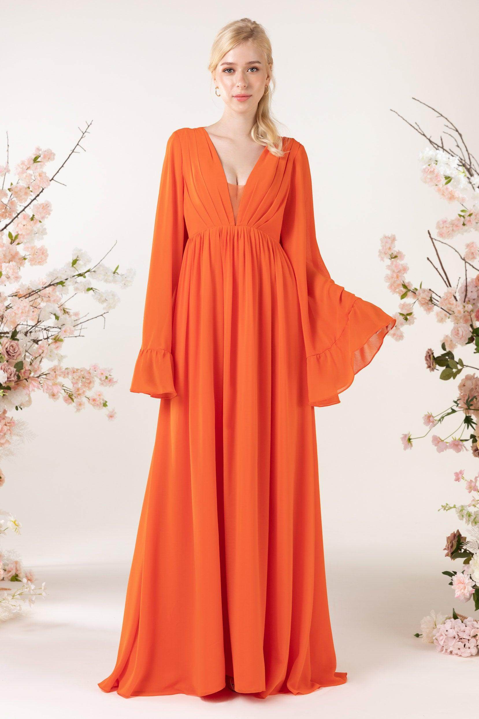 A-Line Sweep-Brush Train Chiffon Bridesmaid Dress CB0465 - COCOMELODY