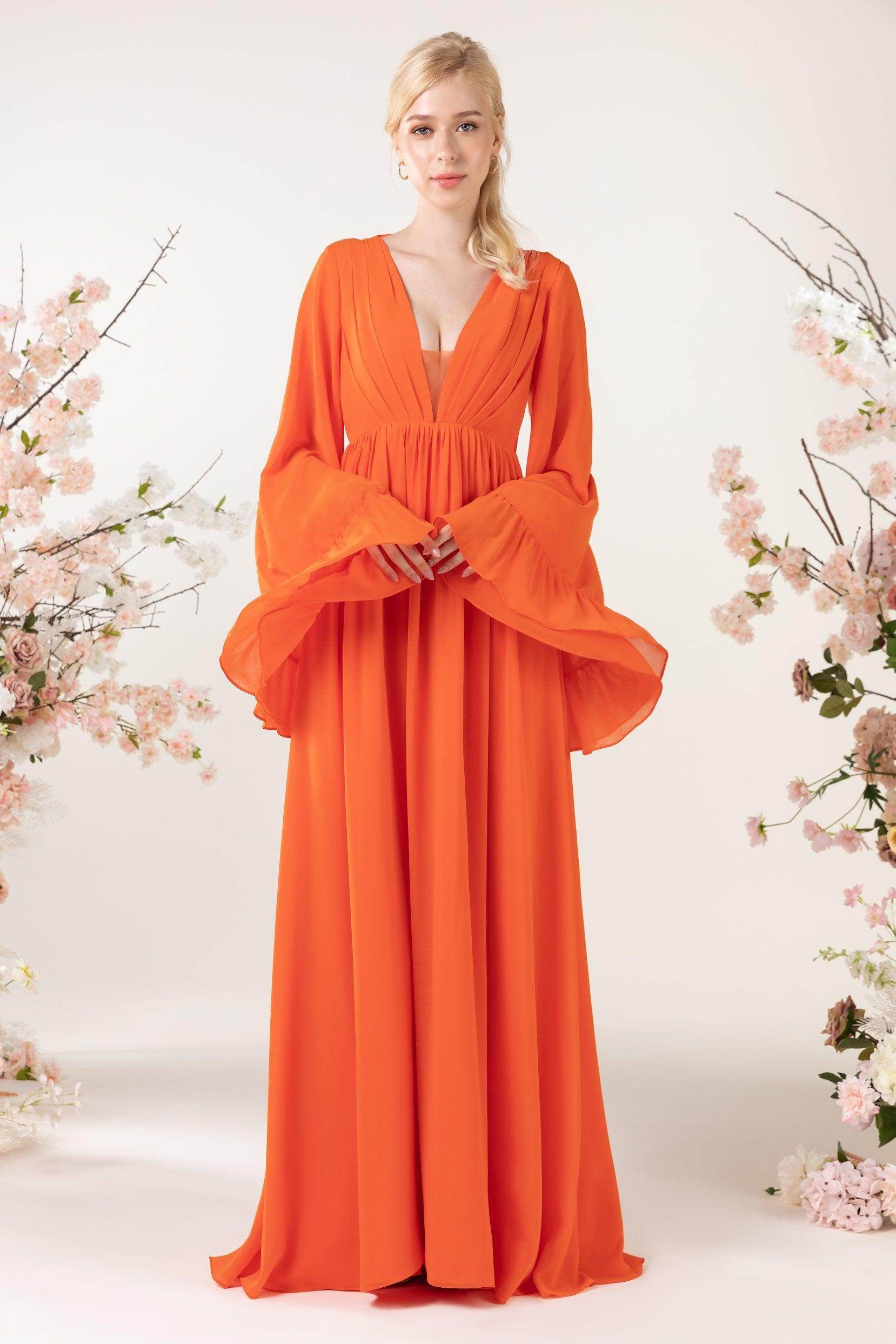 A-Line Sweep-Brush Train Chiffon Bridesmaid Dress CB0465 - COCOMELODY