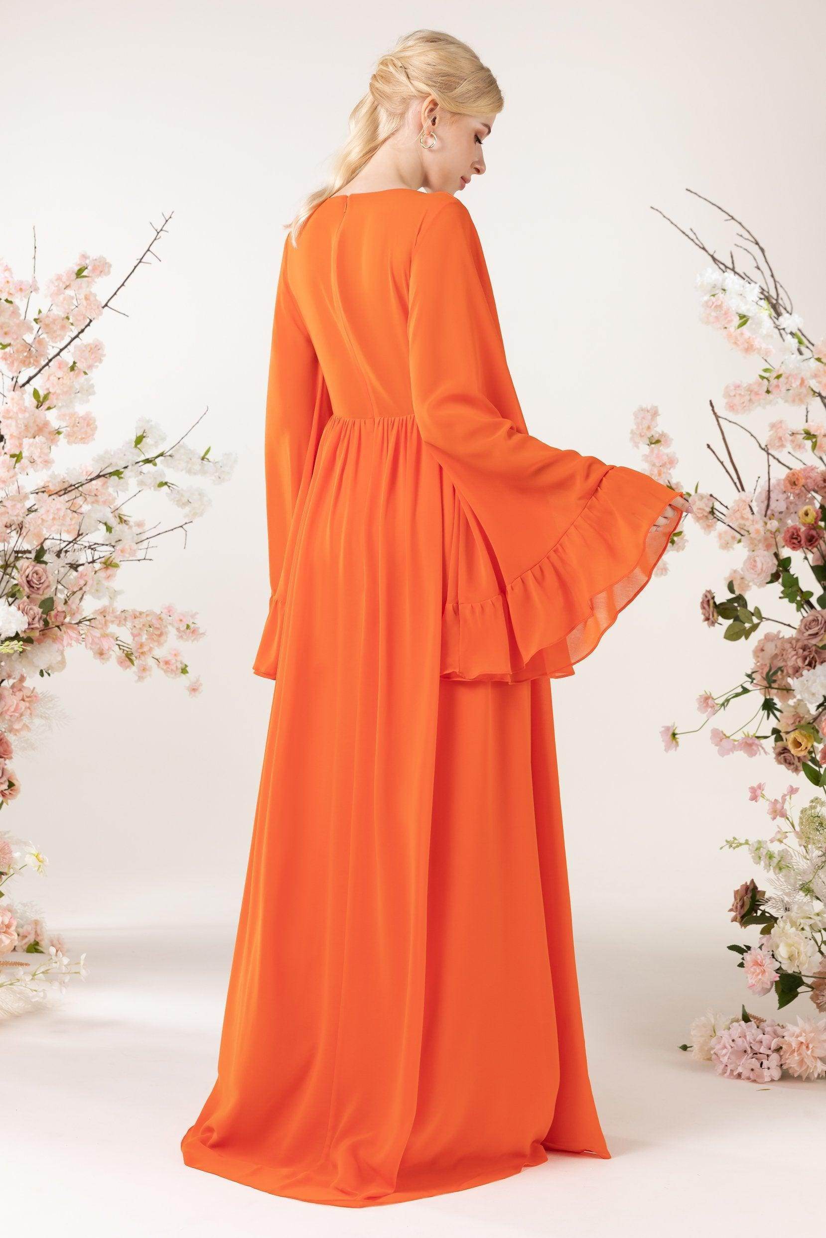 A-Line Sweep-Brush Train Chiffon Bridesmaid Dress CB0465CR - COCOMELODY