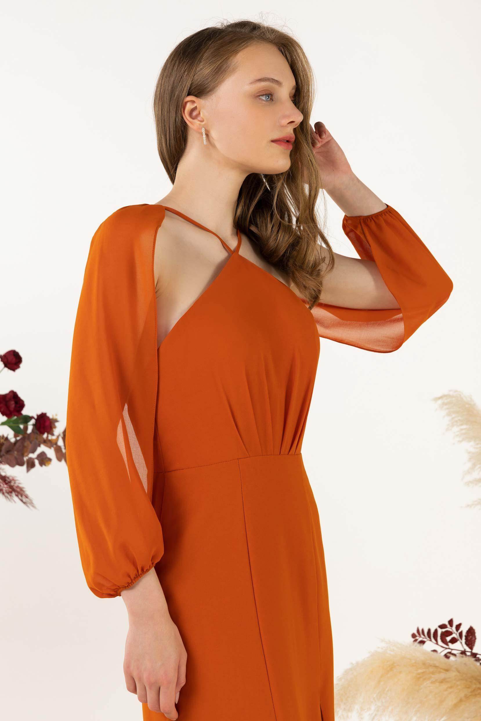 Sheath Sweep-Brush Train Chiffon Bridesmaid Dress CB0469 - COCOMELODY