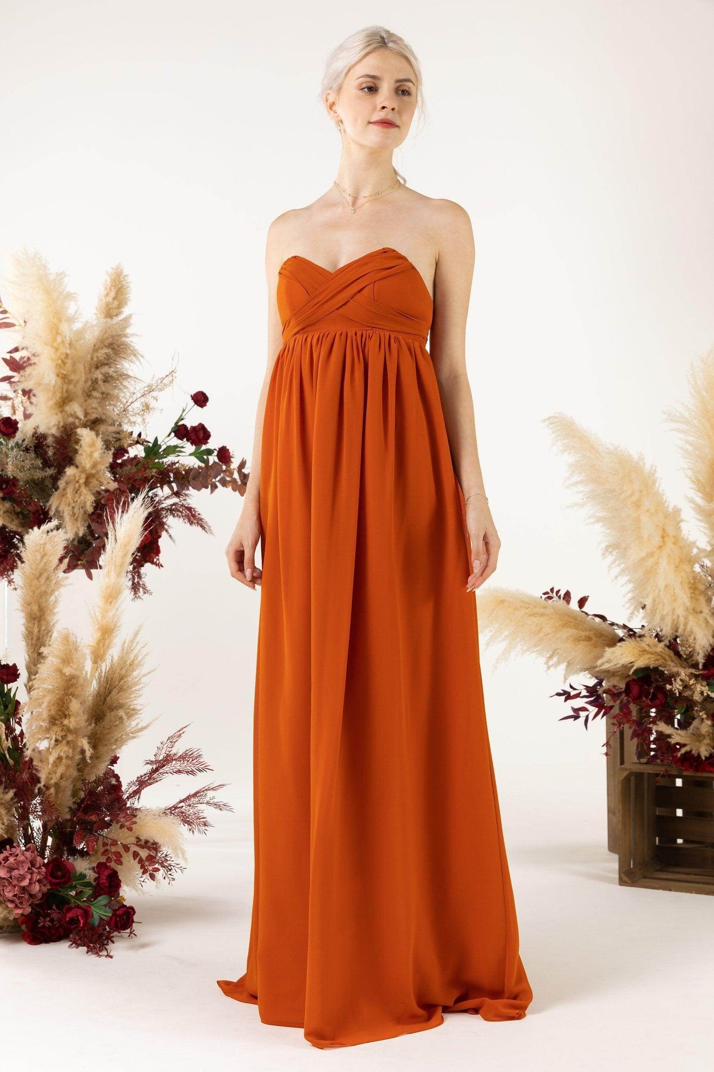 A-Line Sweep-Brush Train Chiffon Bridesmaid Dress CB0470 - COCOMELODY
