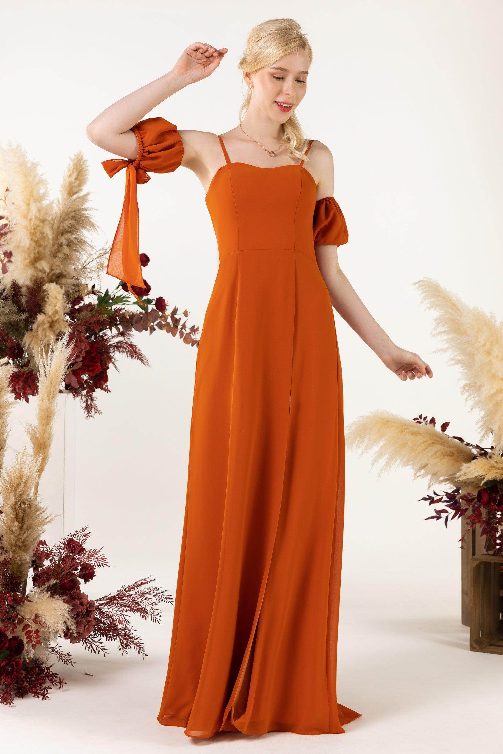 A-Line Sweep-Brush Train Chiffon Bridesmaid Dress CB0471 - COCOMELODY