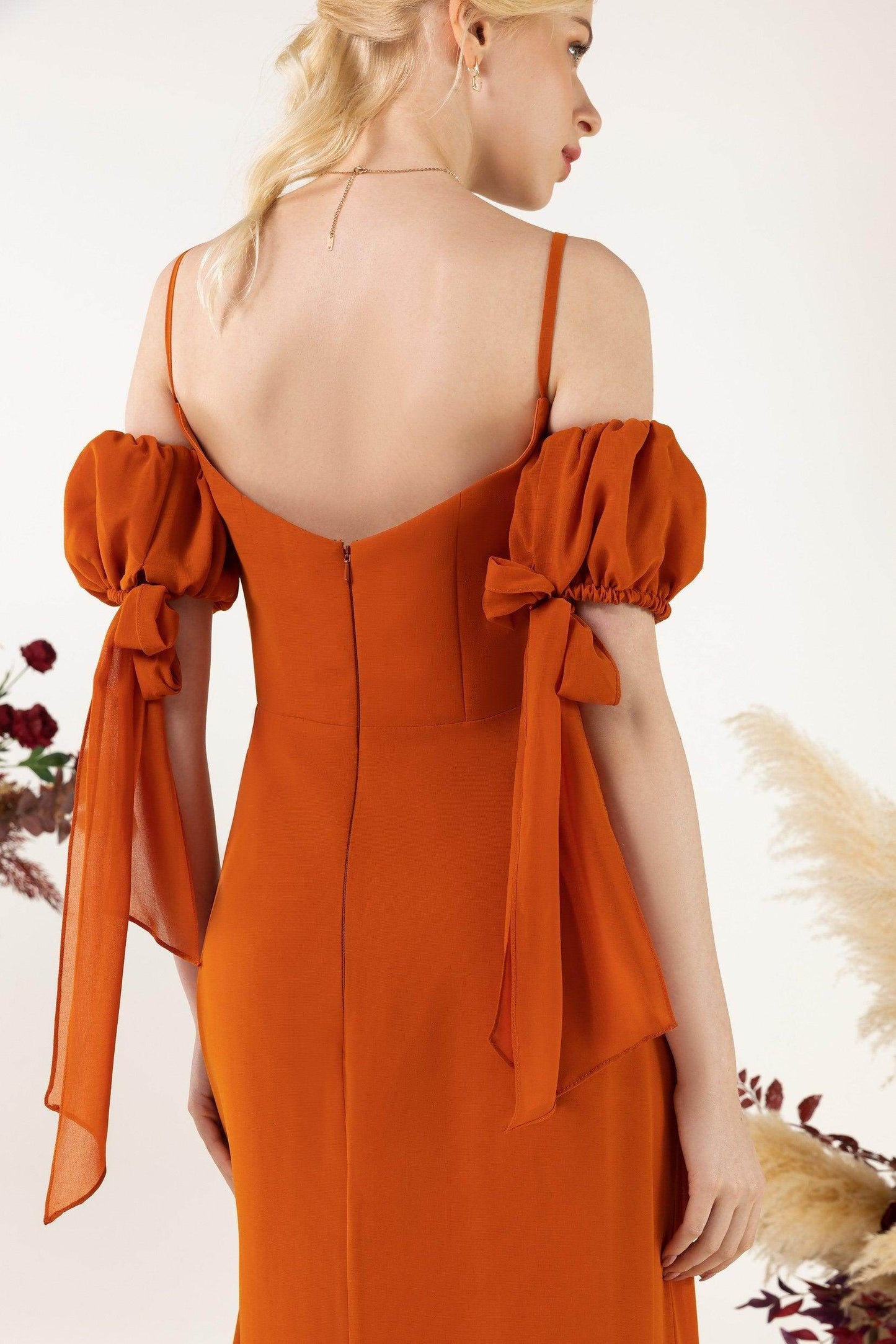 A-Line Sweep-Brush Train Chiffon Bridesmaid Dress CB0471 - COCOMELODY