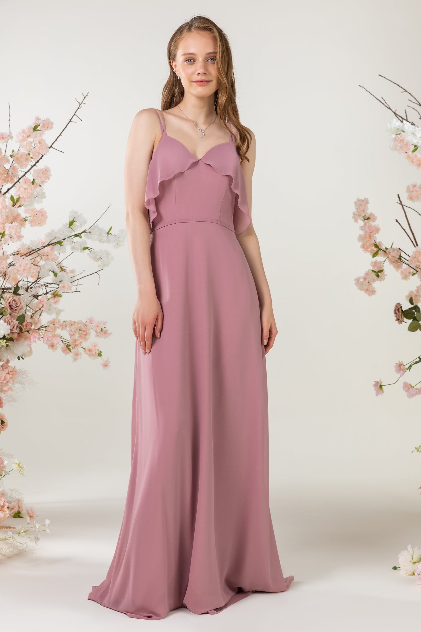 Sheath Sweep-Brush Train Chiffon Bridesmaid Dress CB0472