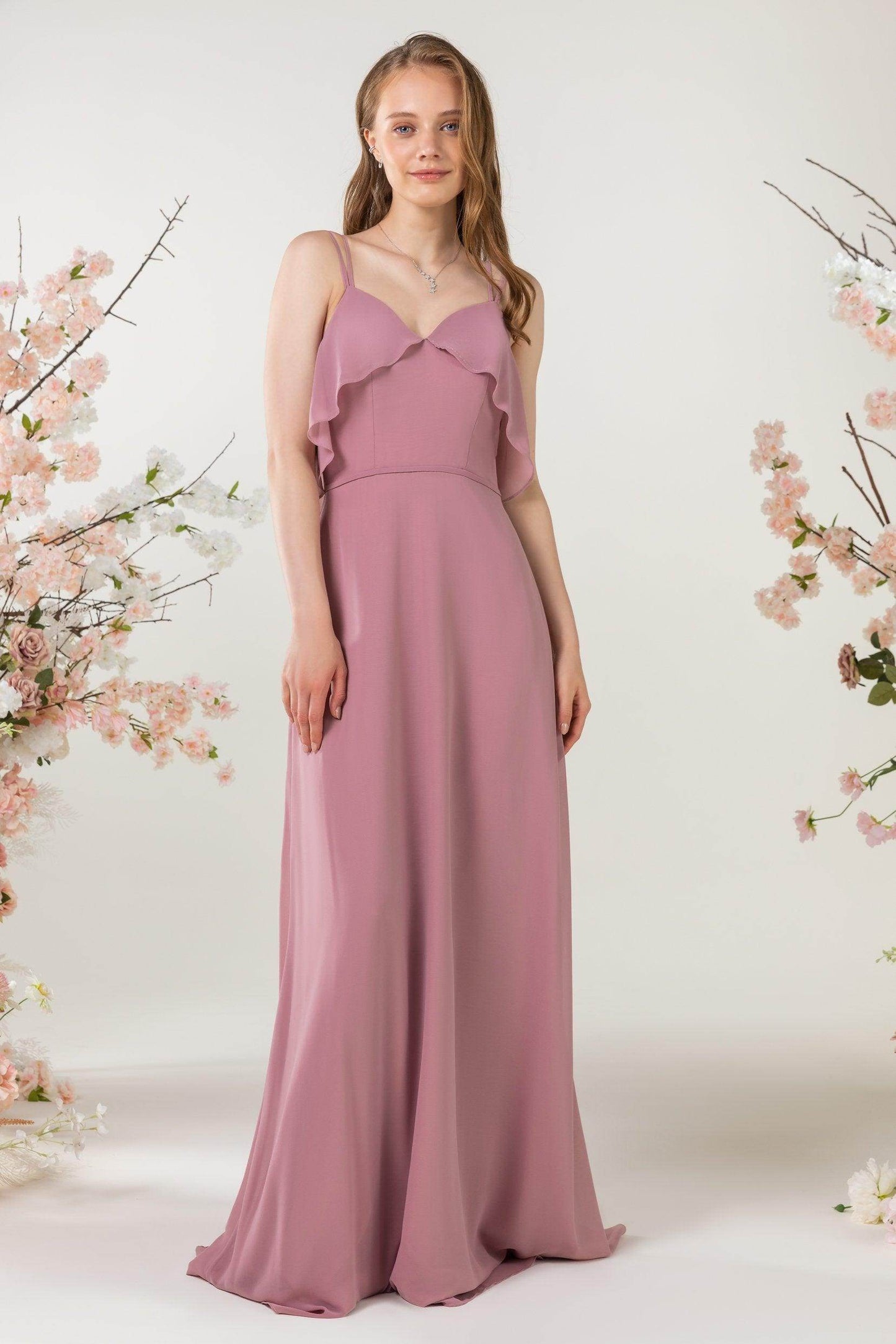 Sheath Sweep-Brush Train Chiffon Bridesmaid Dress CB0472 - COCOMELODY