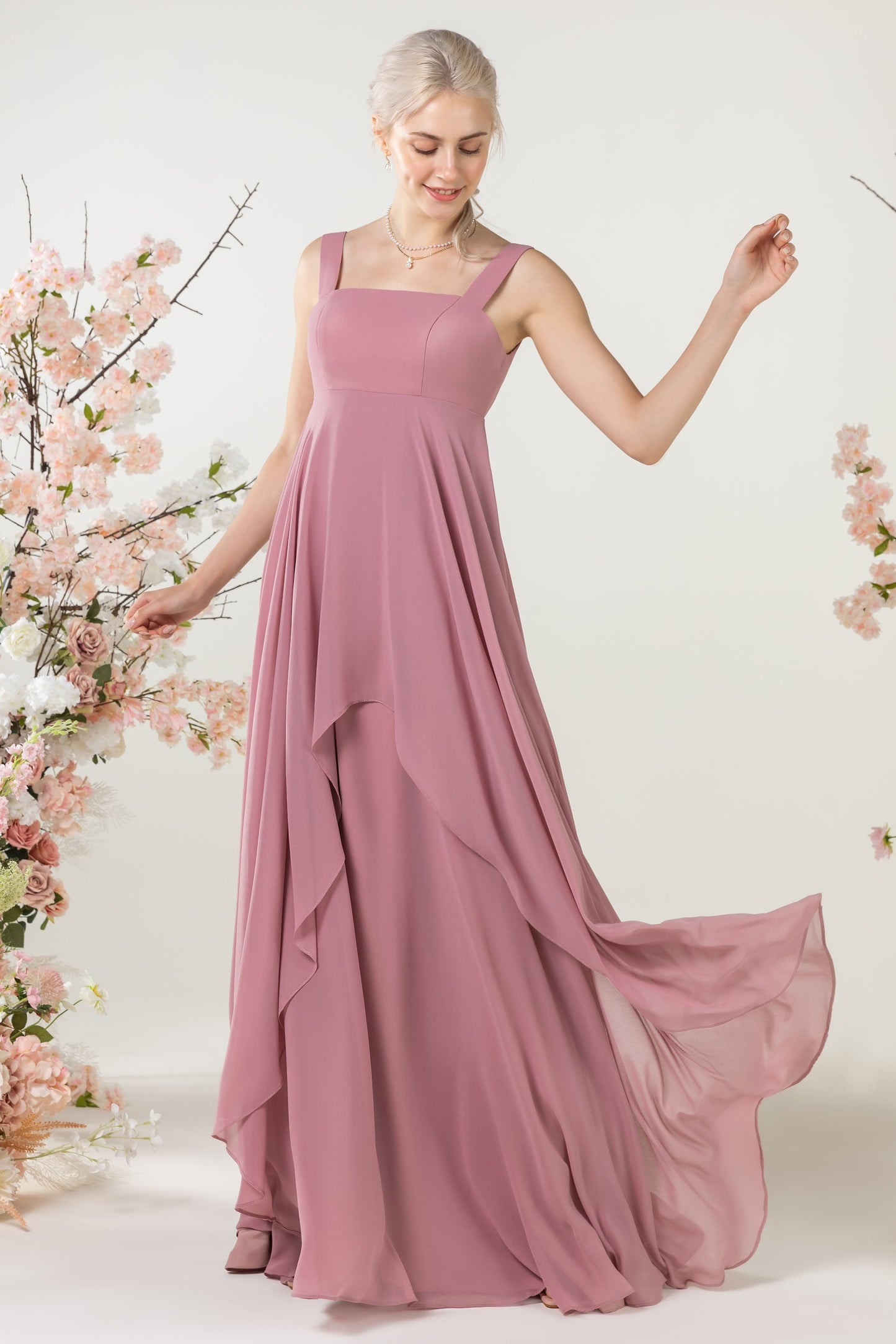 A-Line Sweep-Brush Train Chiffon Bridesmaid Dress CB0473