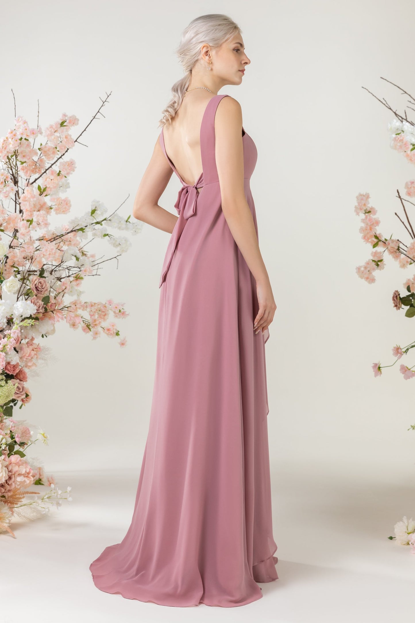 A-Line Sweep-Brush Train Chiffon Bridesmaid Dress CB0473