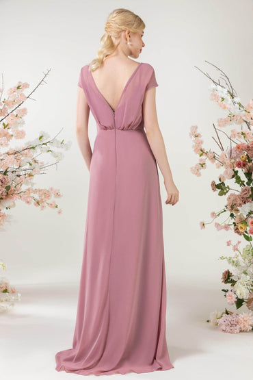 A-Line Sweep-Brush Train Chiffon Bridesmaid Dress CB0474 - COCOMELODY